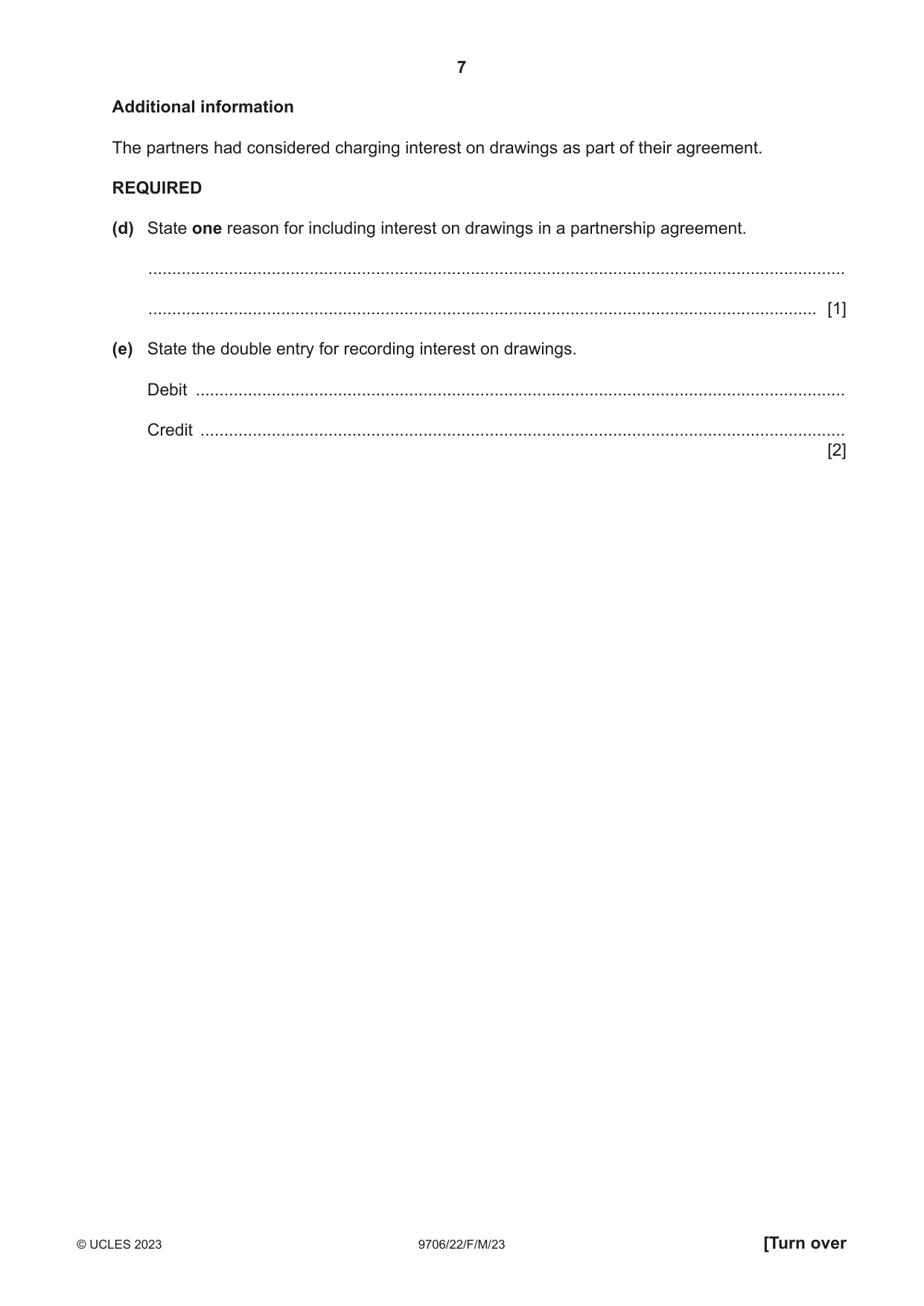 Cambridge A Level Accounting 9706 2023 Feb/March Paper 2 · Variant 2 question paper, page 7 of 20