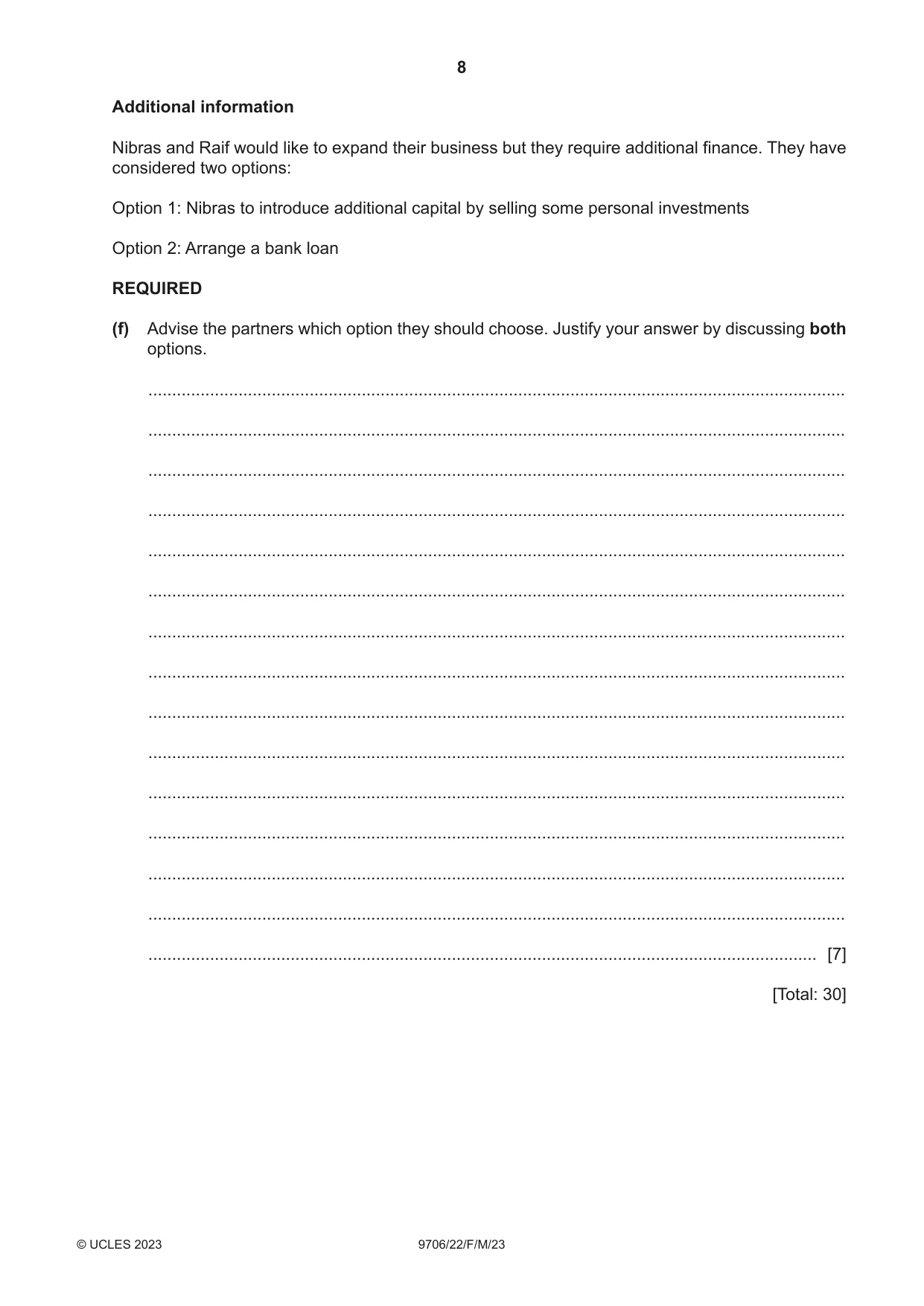 Cambridge A Level Accounting 9706 2023 Feb/March Paper 2 · Variant 2 question paper, page 8 of 20