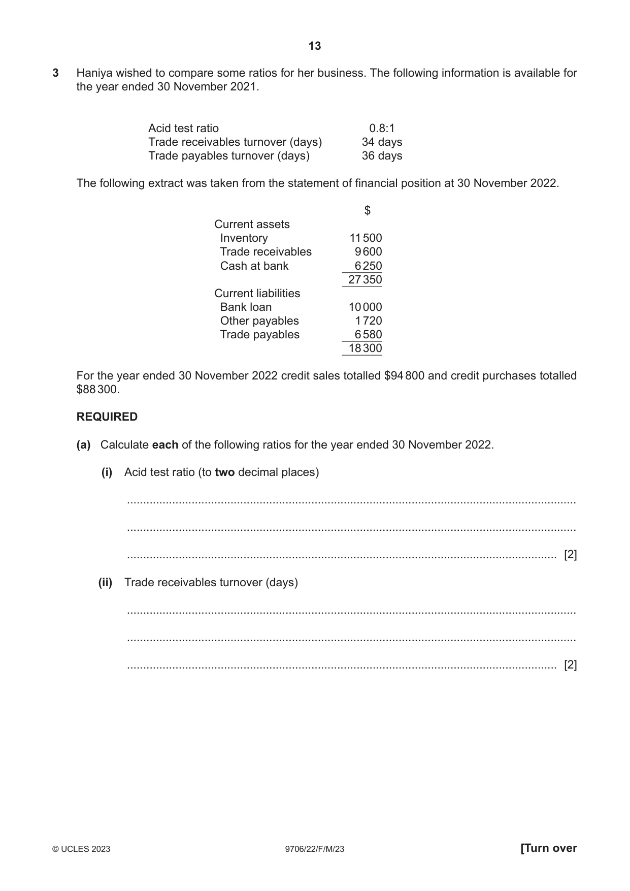 Cambridge A Level Accounting 9706 2023 Feb/March Paper 2 · Variant 2 question paper, page 13 of 20