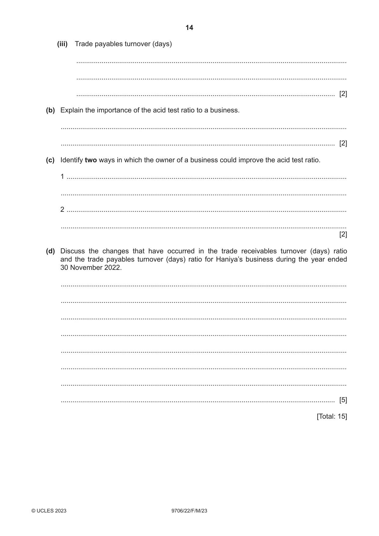 Cambridge A Level Accounting 9706 2023 Feb/March Paper 2 · Variant 2 question paper, page 14 of 20