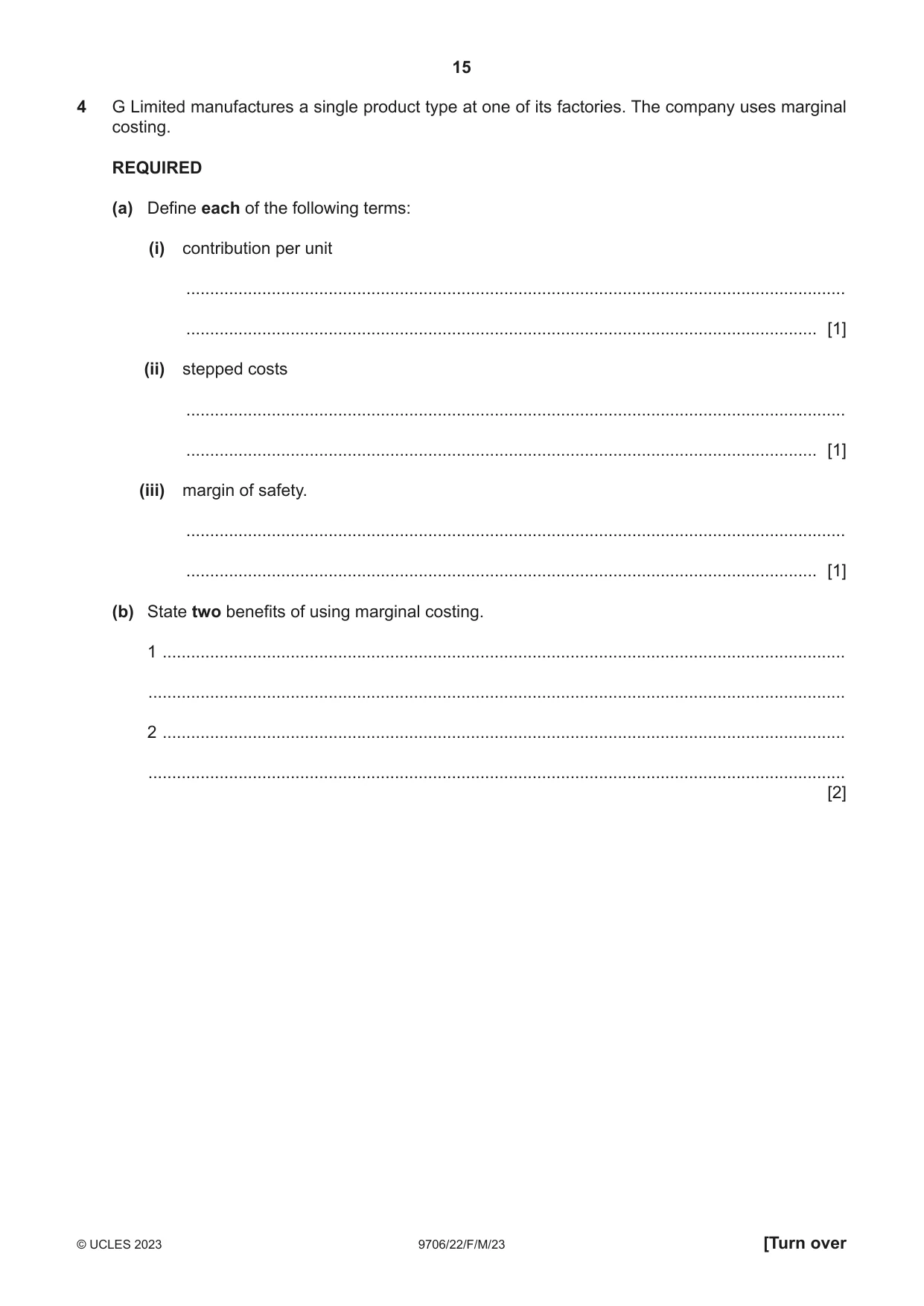 Cambridge A Level Accounting 9706 2023 Feb/March Paper 2 · Variant 2 question paper, page 15 of 20