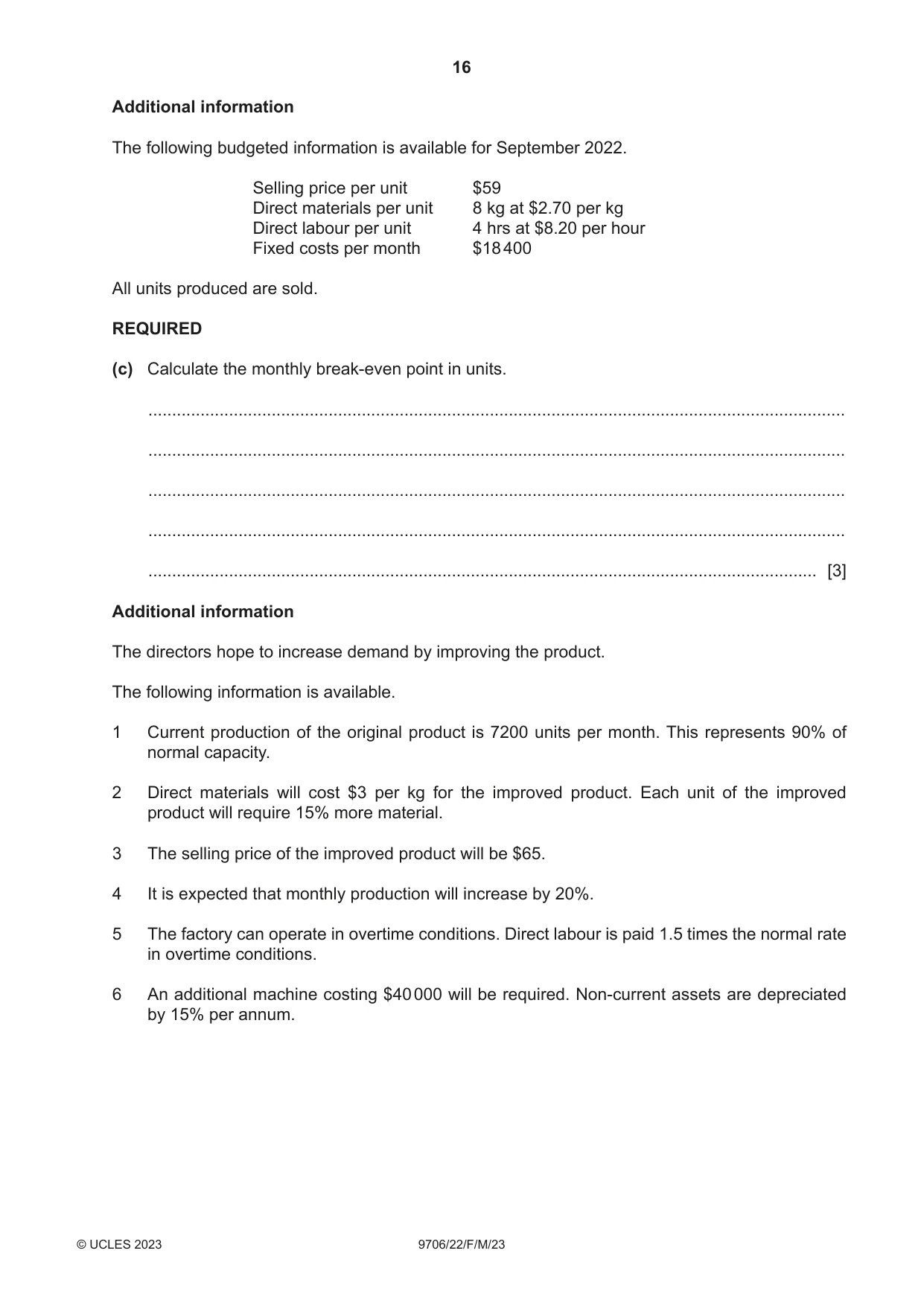 Cambridge A Level Accounting 9706 2023 Feb/March Paper 2 · Variant 2 question paper, page 16 of 20