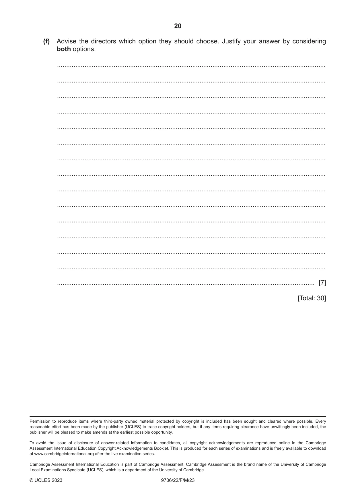 Cambridge A Level Accounting 9706 2023 Feb/March Paper 2 · Variant 2 question paper, page 20 of 20