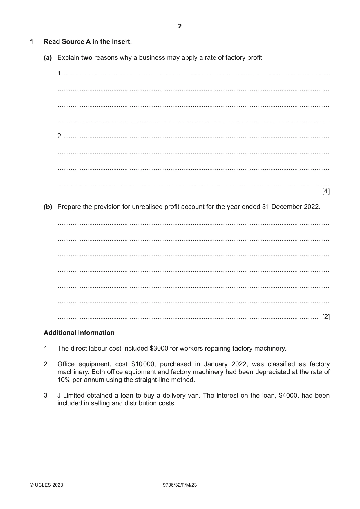 Cambridge A Level Accounting 9706 2023 Feb/March Paper 3 · Variant 2 question paper, page 2 of 12