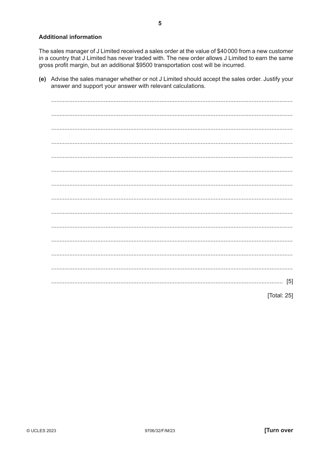 Cambridge A Level Accounting 9706 2023 Feb/March Paper 3 · Variant 2 question paper, page 5 of 12