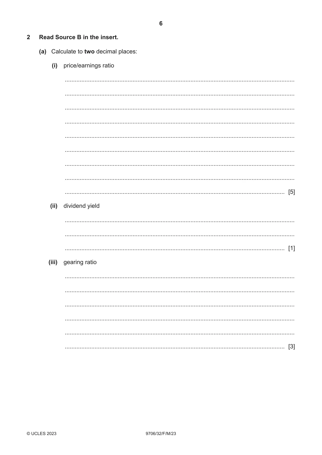 Cambridge A Level Accounting 9706 2023 Feb/March Paper 3 · Variant 2 question paper, page 6 of 12