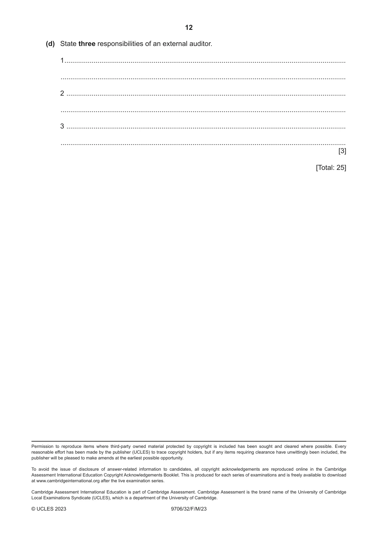 Cambridge A Level Accounting 9706 2023 Feb/March Paper 3 · Variant 2 question paper, page 12 of 12