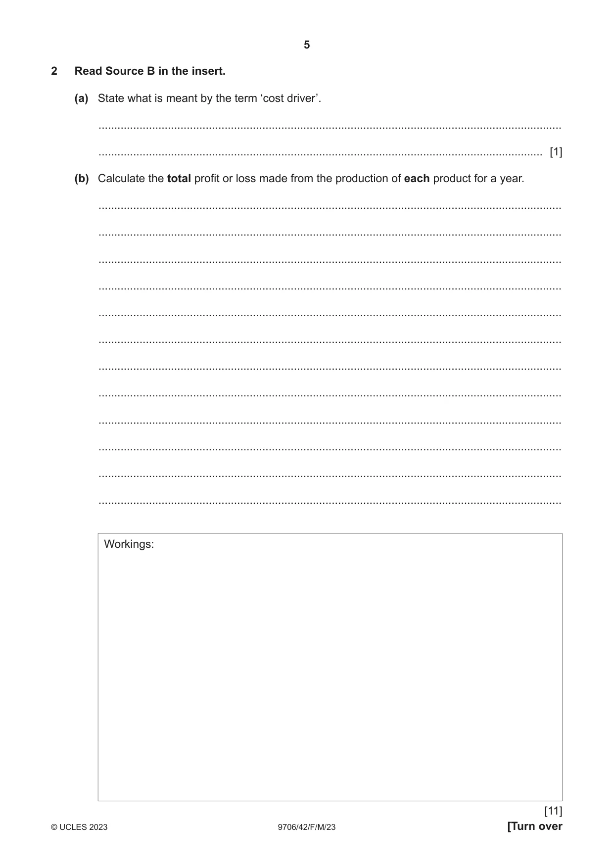Cambridge A Level Accounting 9706 2023 Feb/March Paper 4 · Variant 2 question paper, page 5 of 8