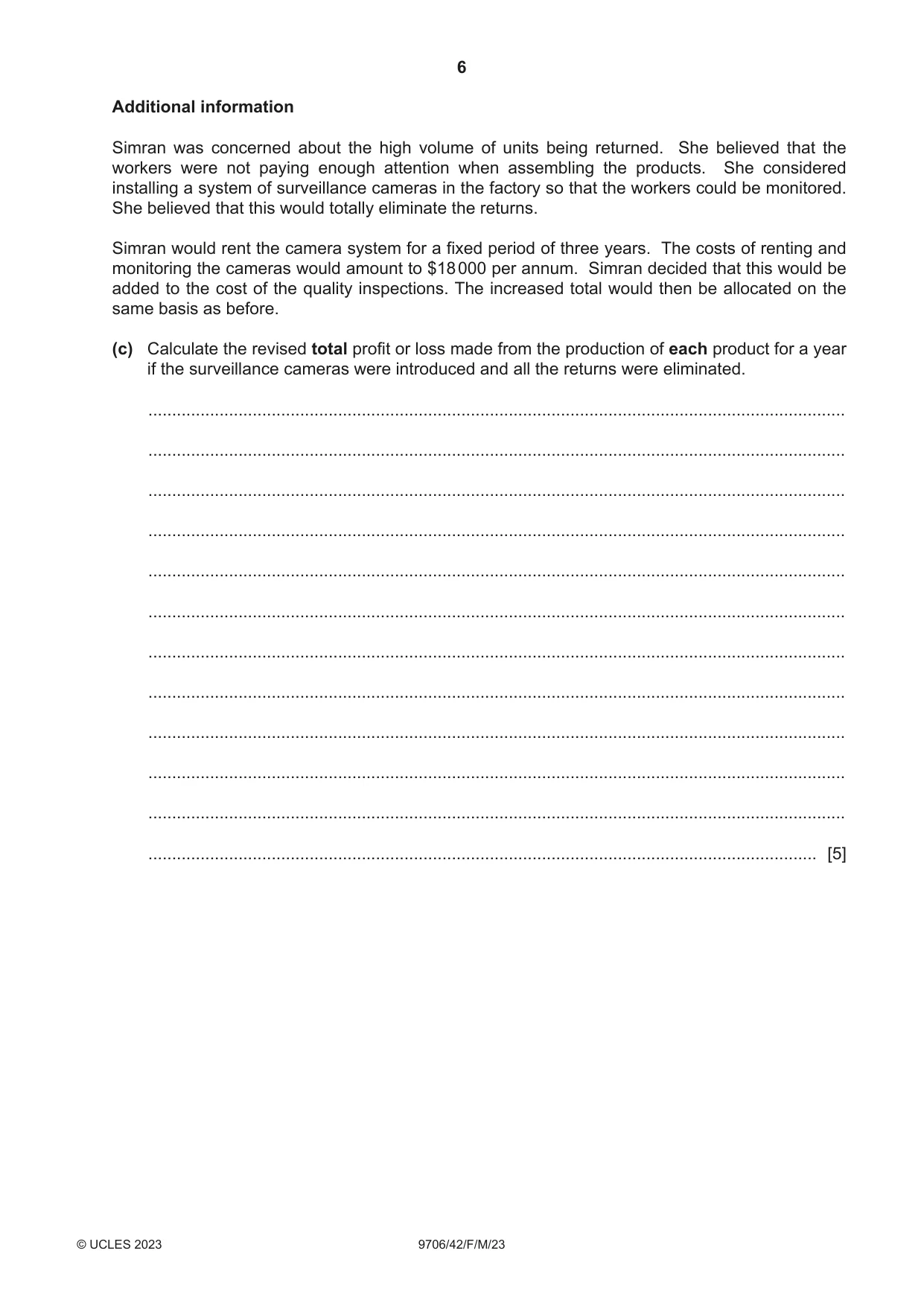 Cambridge A Level Accounting 9706 2023 Feb/March Paper 4 · Variant 2 question paper, page 6 of 8