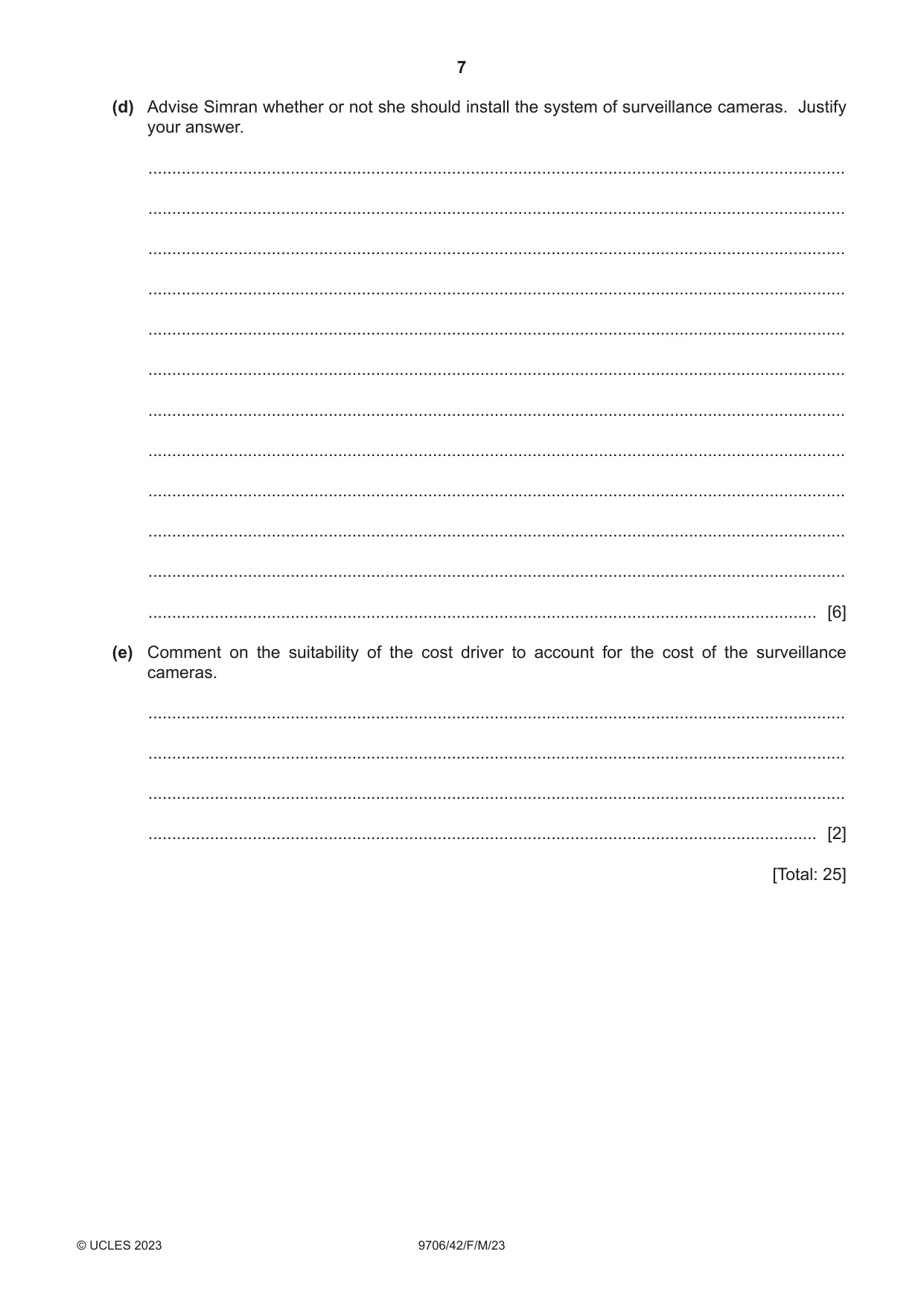 Cambridge A Level Accounting 9706 2023 Feb/March Paper 4 · Variant 2 question paper, page 7 of 8
