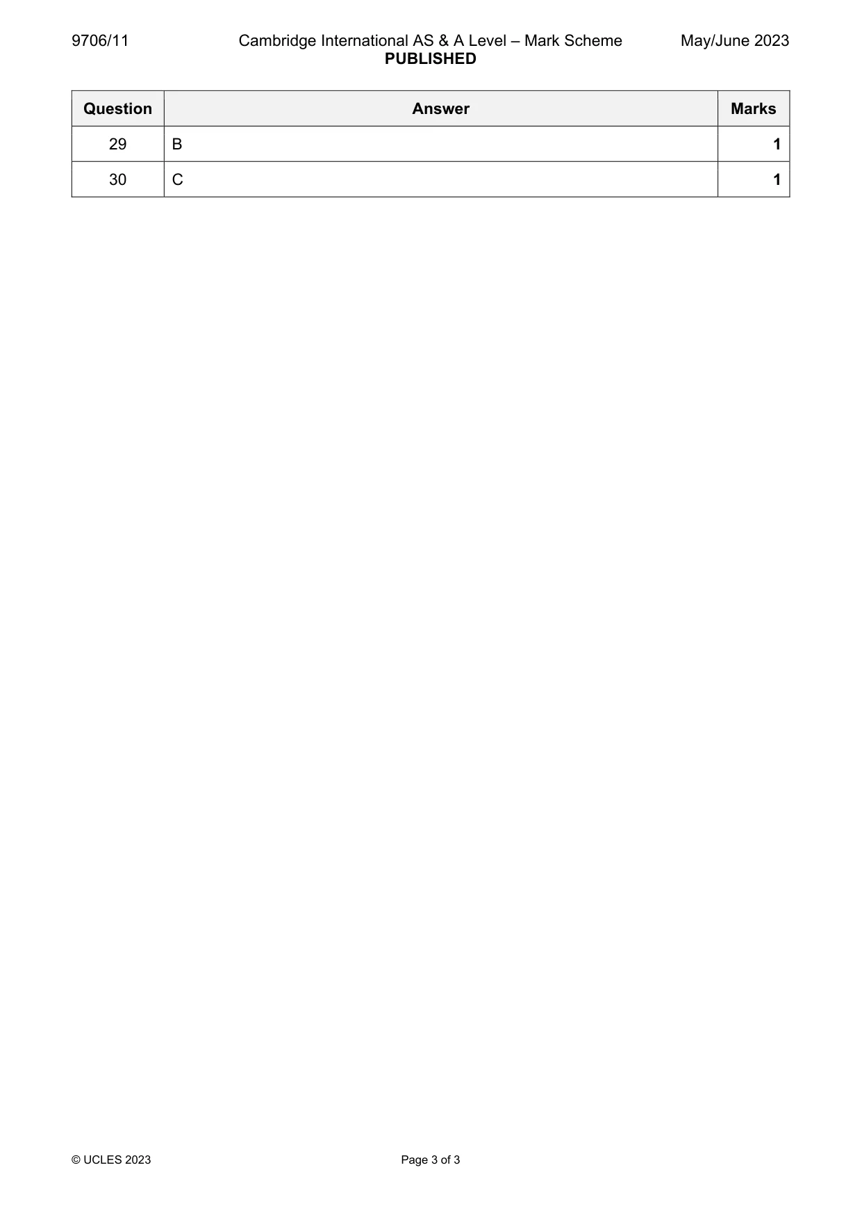 Mark scheme, page 3 of 3