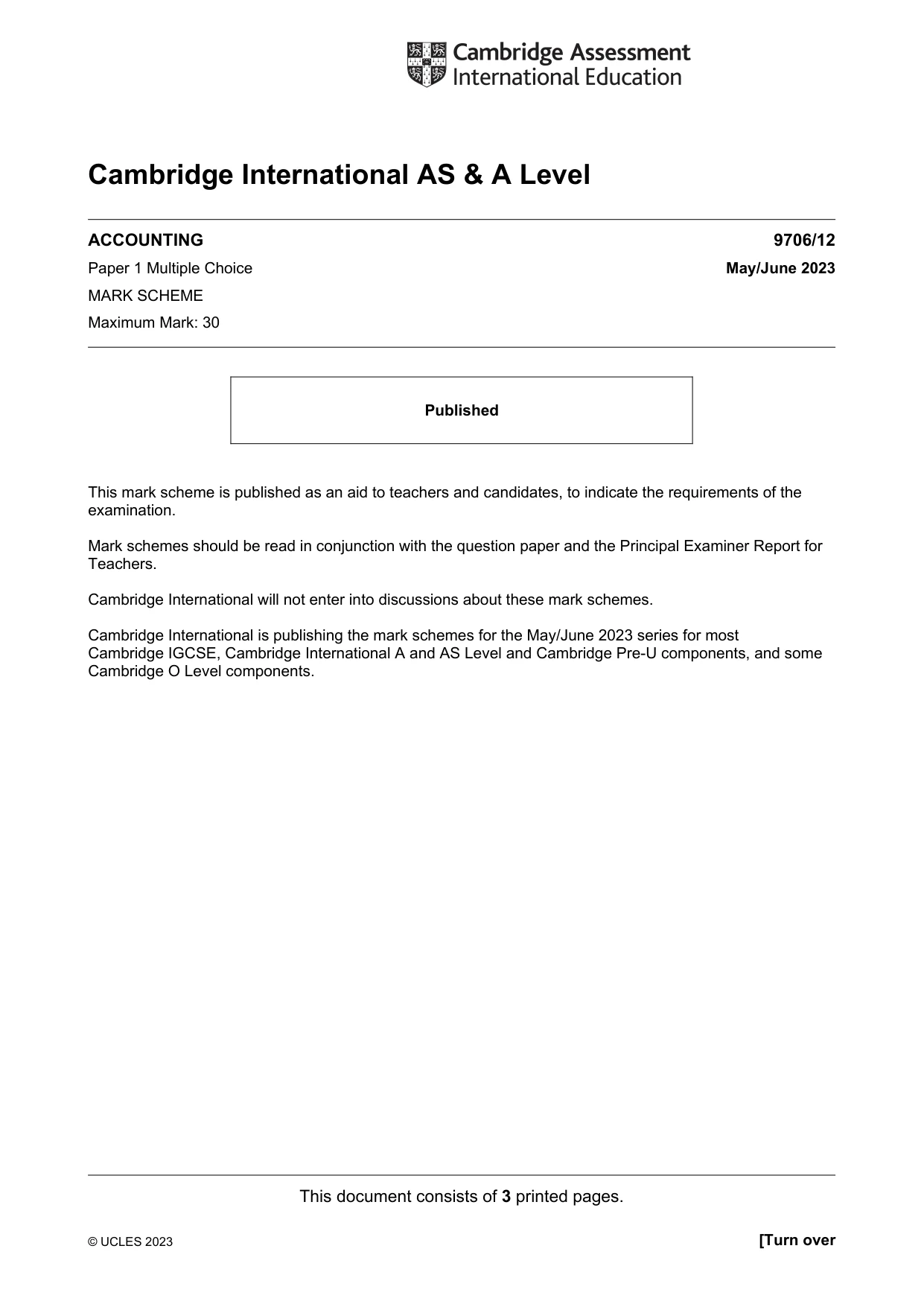 Mark scheme, page 1 of 3