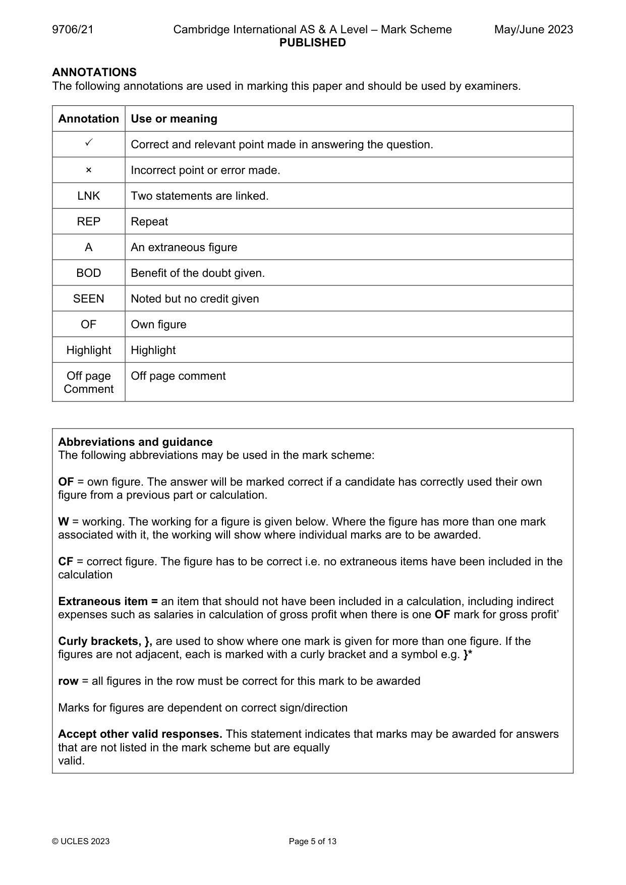 Mark scheme, page 5 of 13