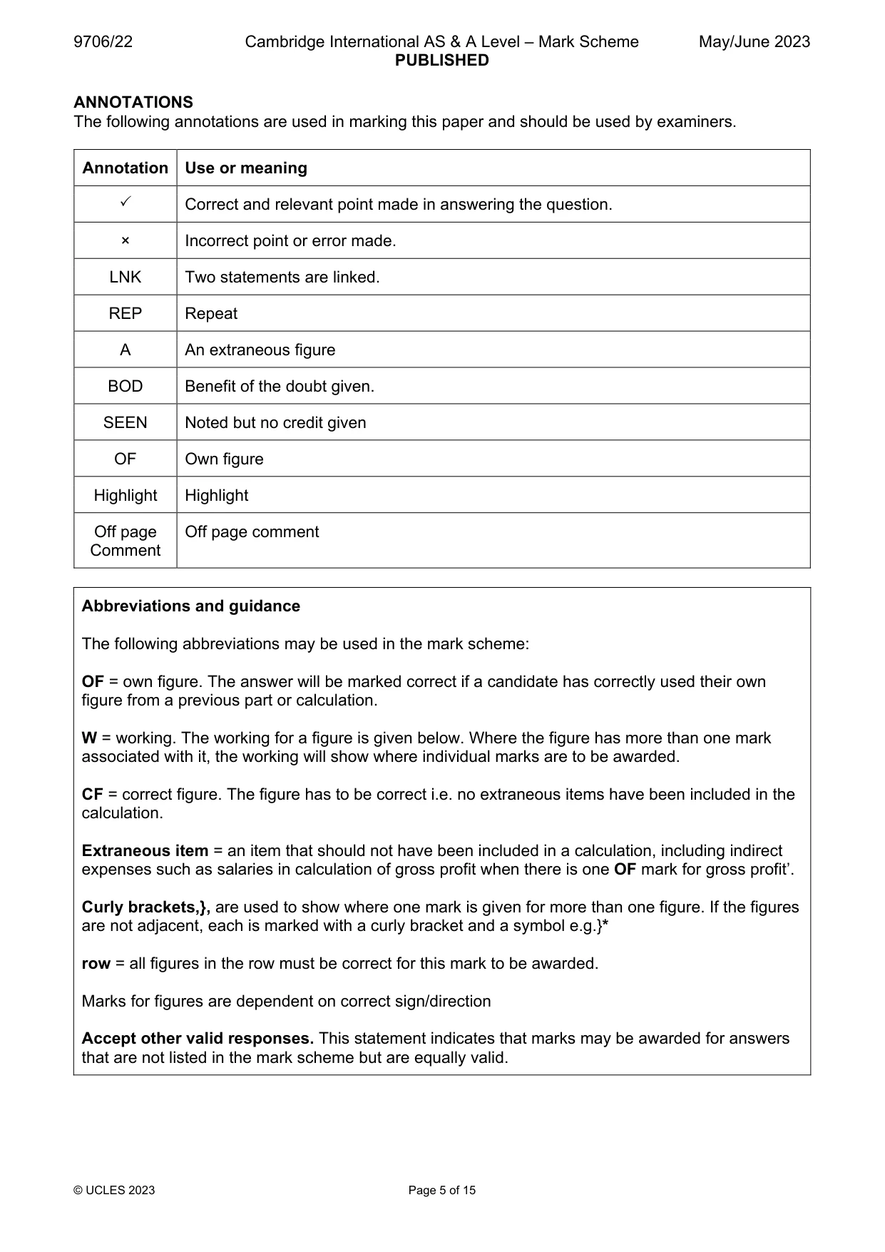 Mark scheme, page 5 of 15