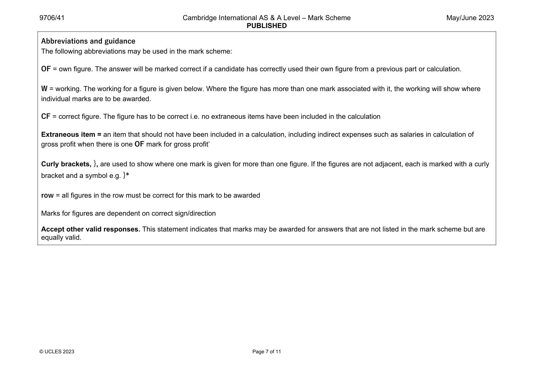 Mark scheme, page 7 of 11