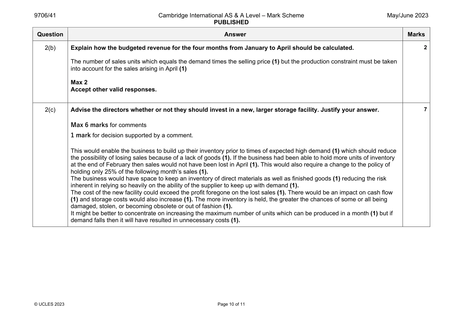 Mark scheme, page 10 of 11