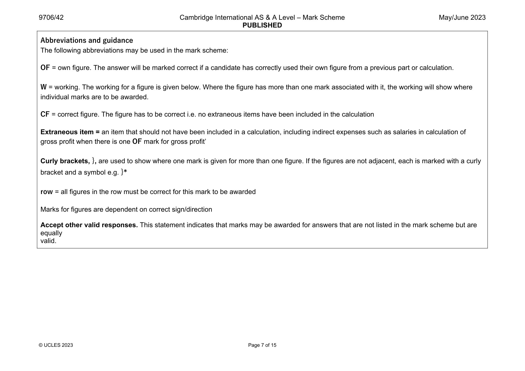 Mark scheme, page 7 of 15