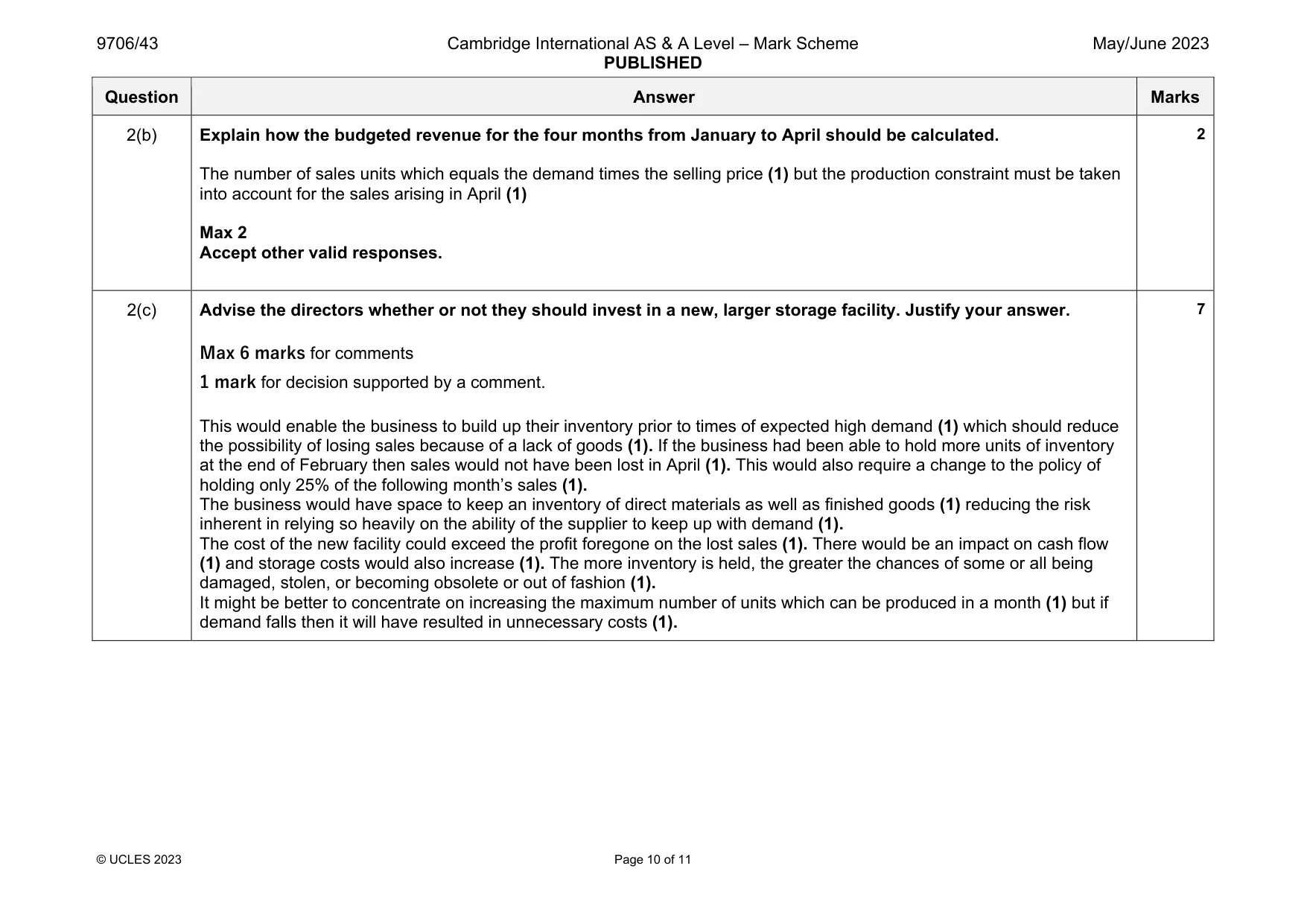 Mark scheme, page 10 of 11