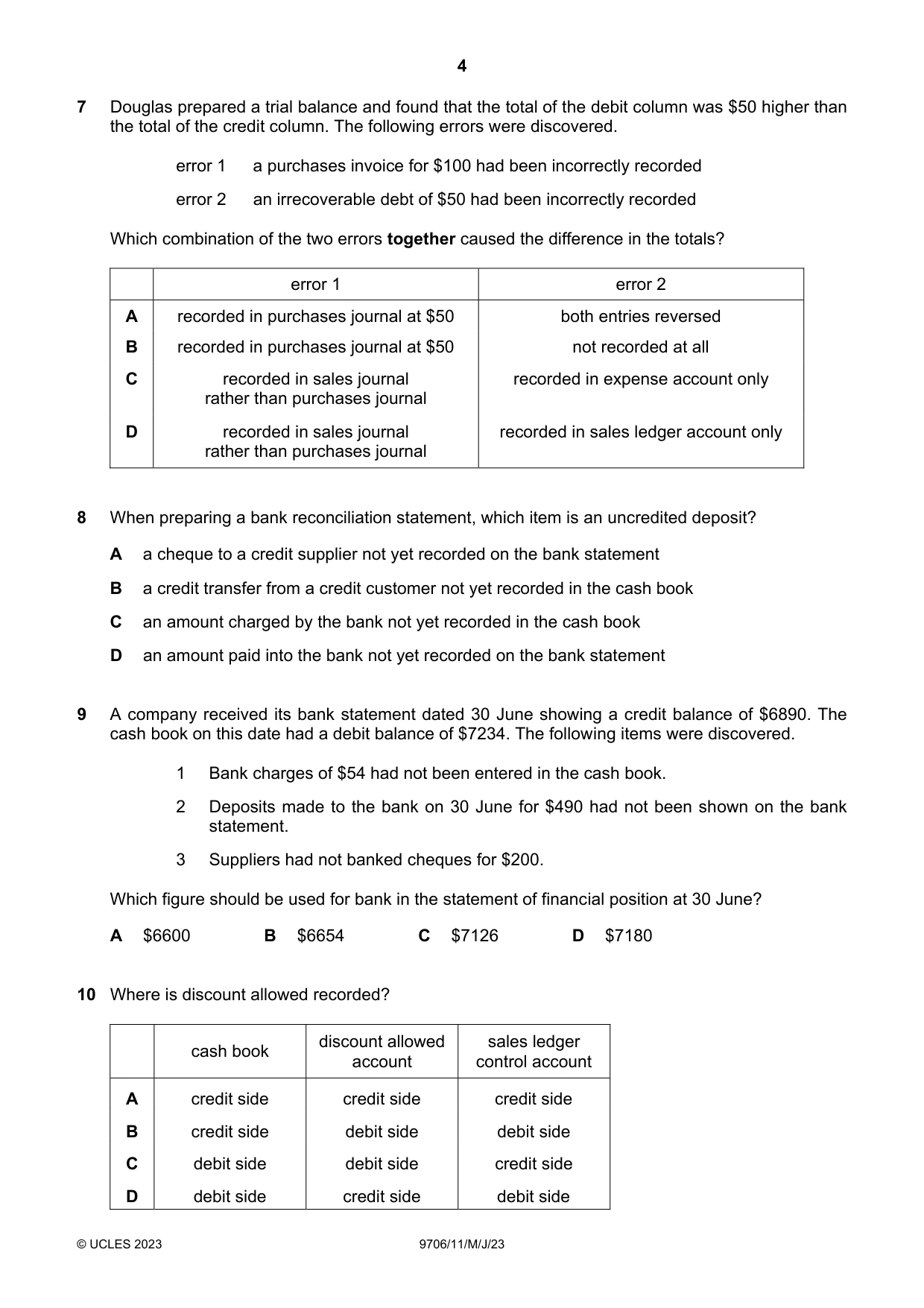 Cambridge A Level Accounting 9706 2023 May/June Paper 1 · Variant 1 question paper, page 4 of 12