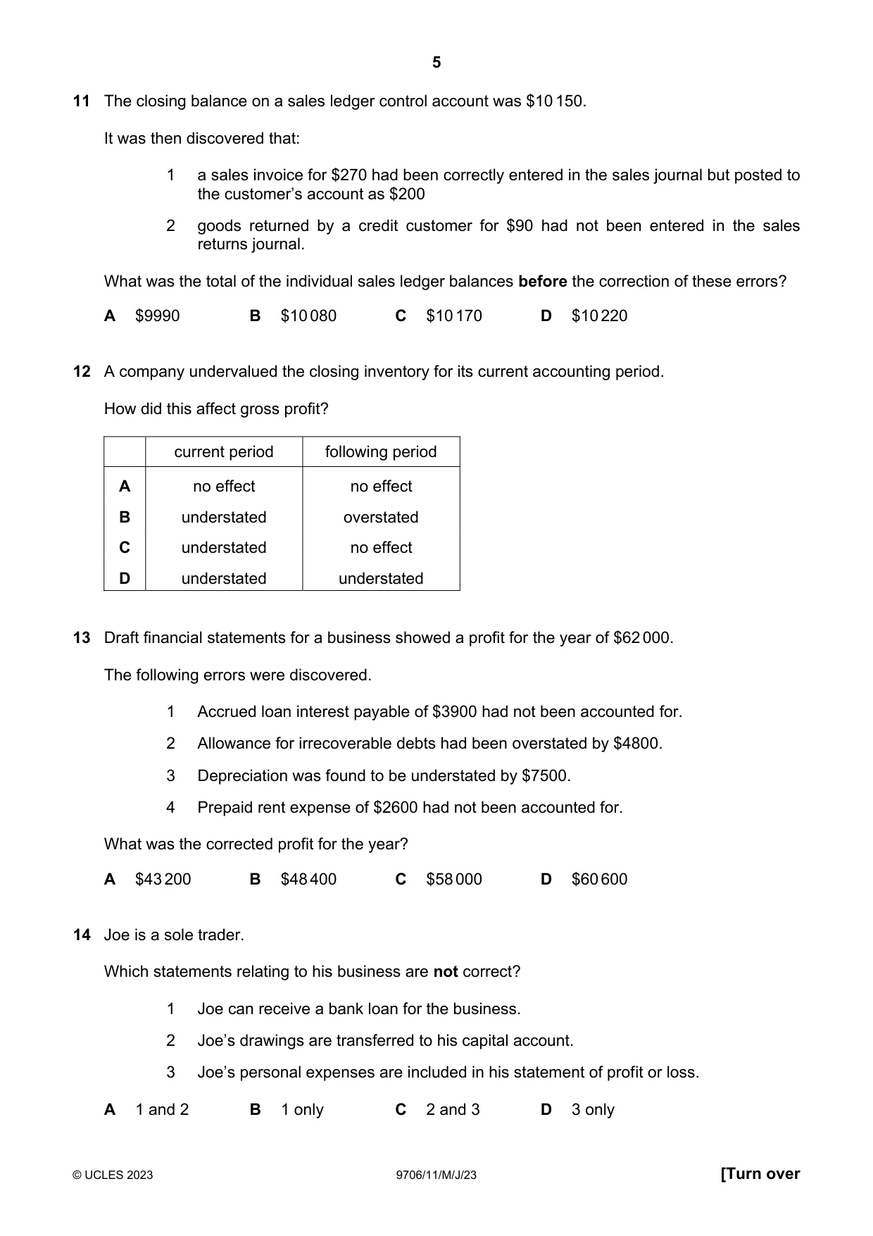 Cambridge A Level Accounting 9706 2023 May/June Paper 1 · Variant 1 question paper, page 5 of 12