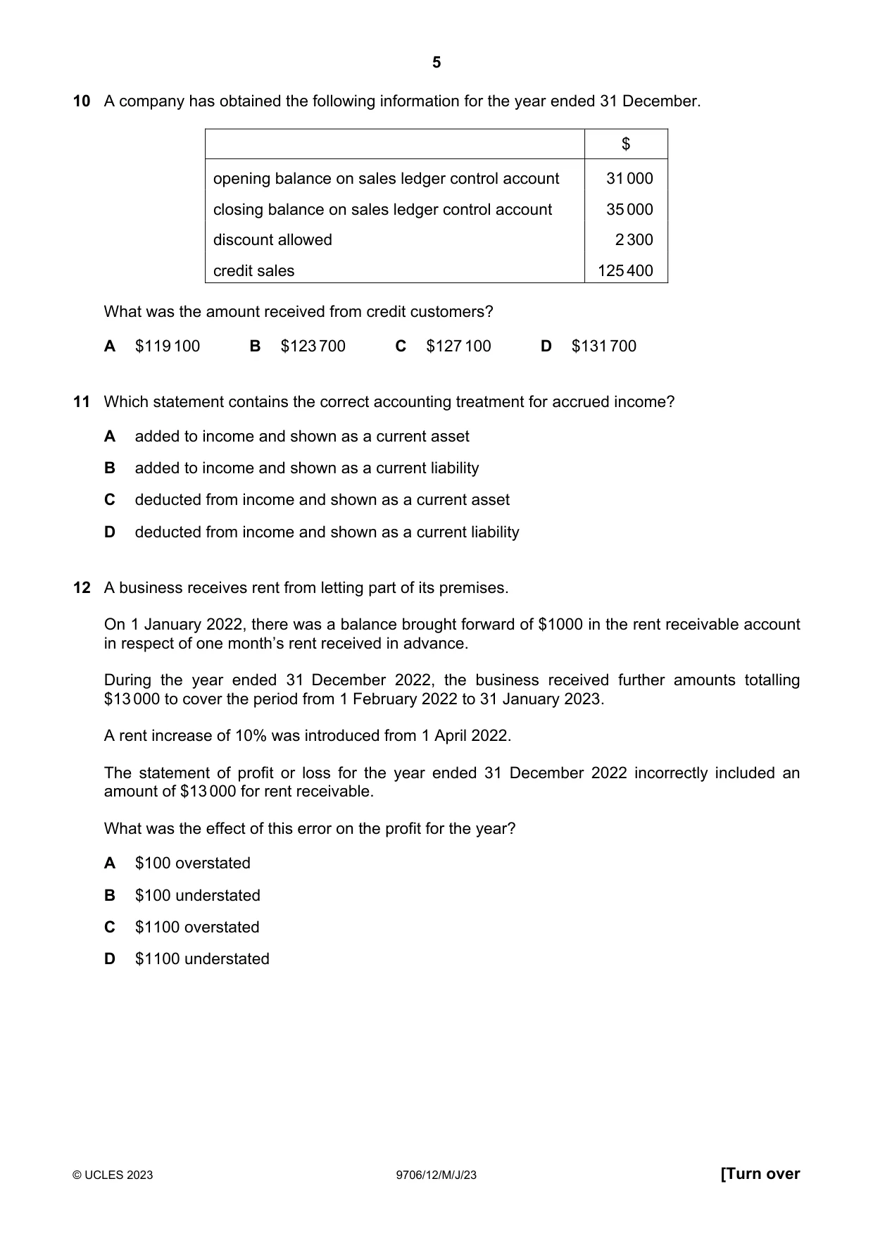 Cambridge A Level Accounting 9706 2023 May/June Paper 1 · Variant 2 question paper, page 5 of 12