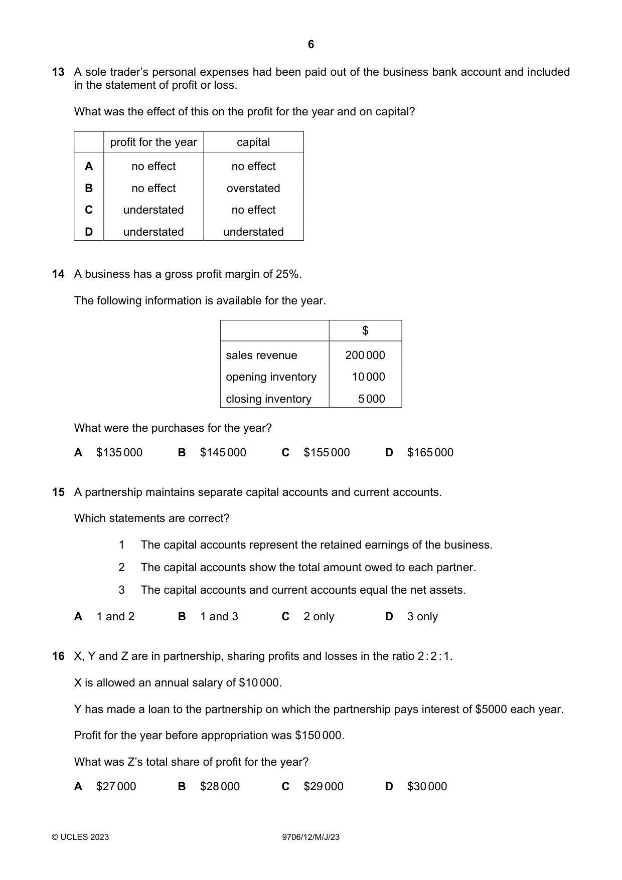 Cambridge A Level Accounting 9706 2023 May/June Paper 1 · Variant 2 question paper, page 6 of 12