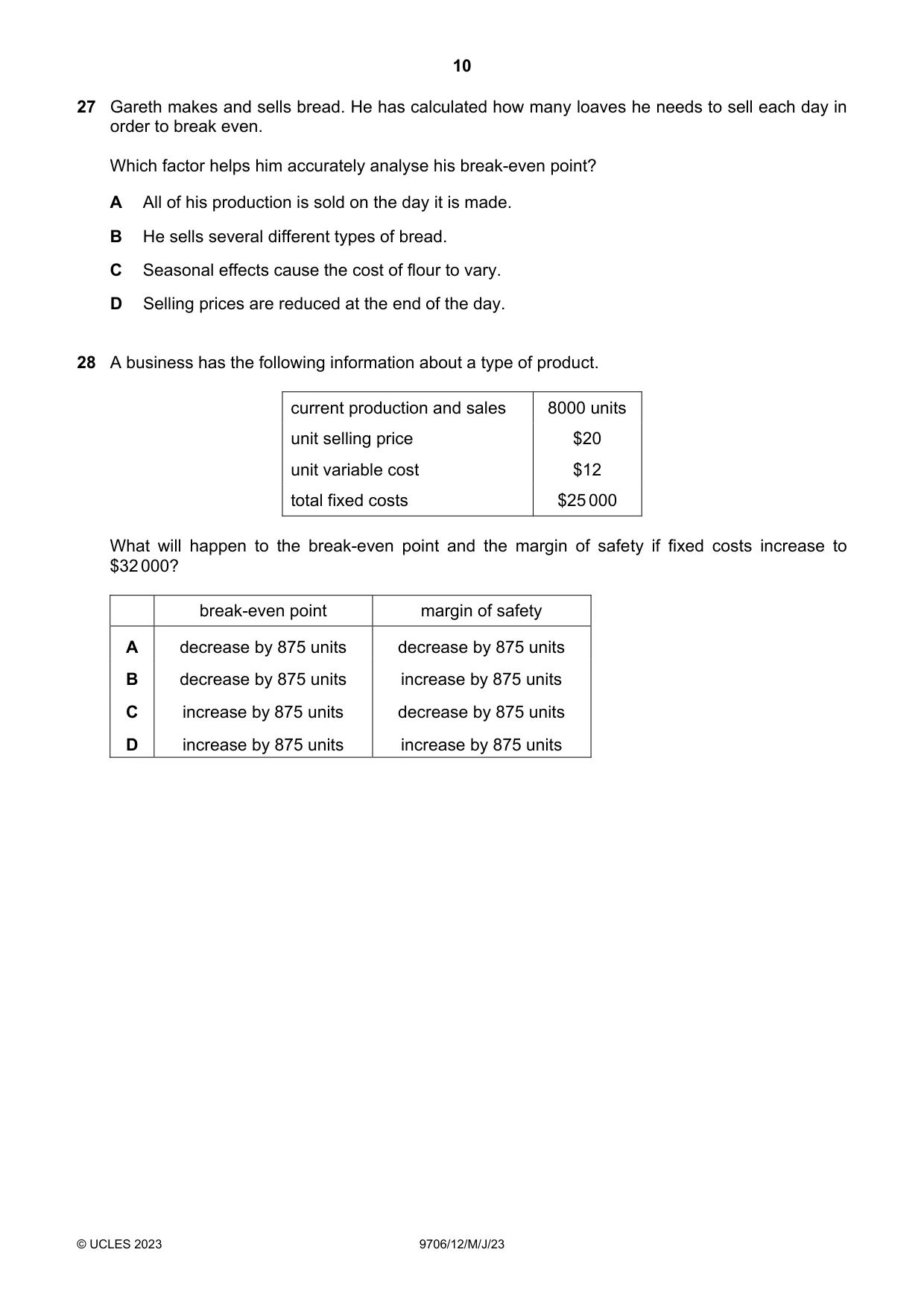 Cambridge A Level Accounting 9706 2023 May/June Paper 1 · Variant 2 question paper, page 10 of 12