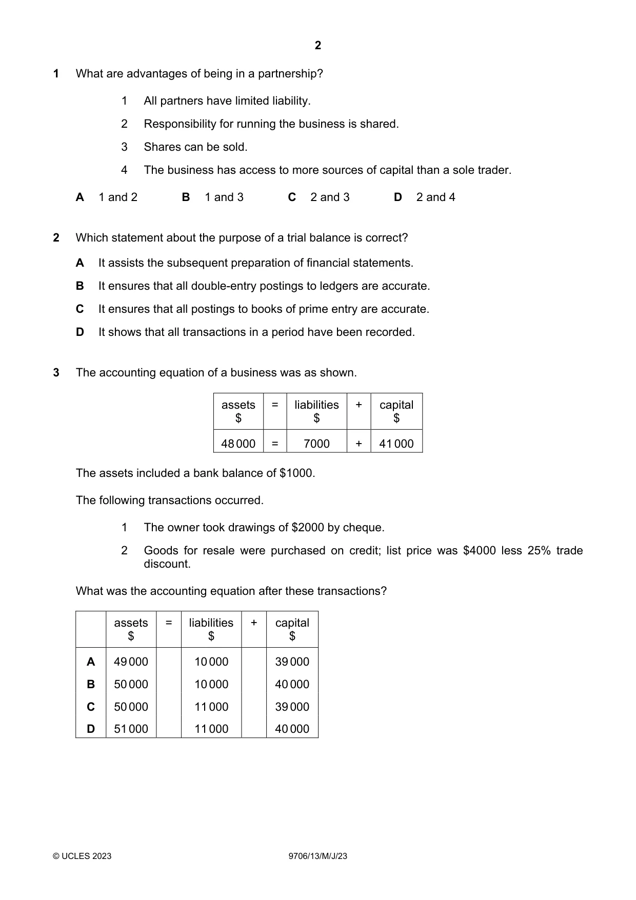 Cambridge A Level Accounting 9706 2023 May/June Paper 1 · Variant 3 question paper, page 2 of 12