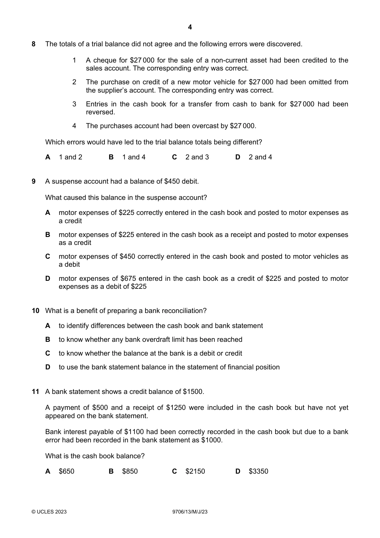 Cambridge A Level Accounting 9706 2023 May/June Paper 1 · Variant 3 question paper, page 4 of 12