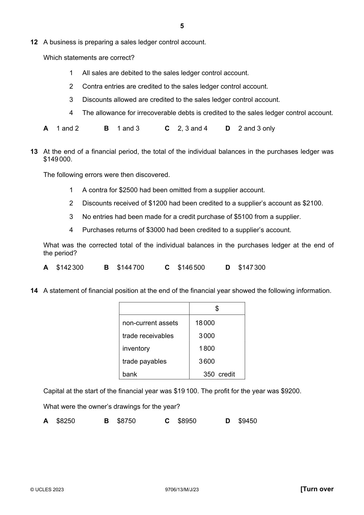 Cambridge A Level Accounting 9706 2023 May/June Paper 1 · Variant 3 question paper, page 5 of 12