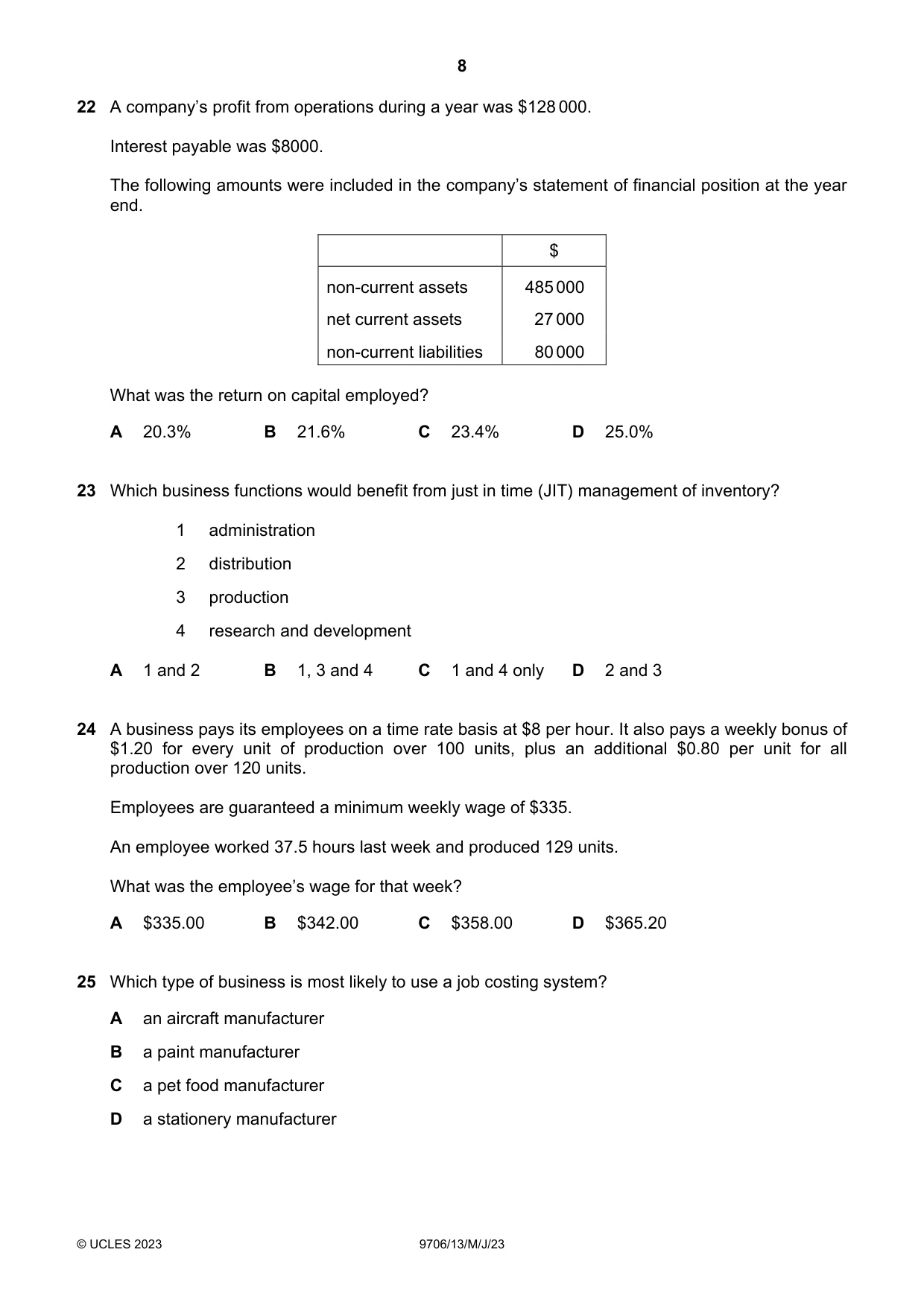 Cambridge A Level Accounting 9706 2023 May/June Paper 1 · Variant 3 question paper, page 8 of 12