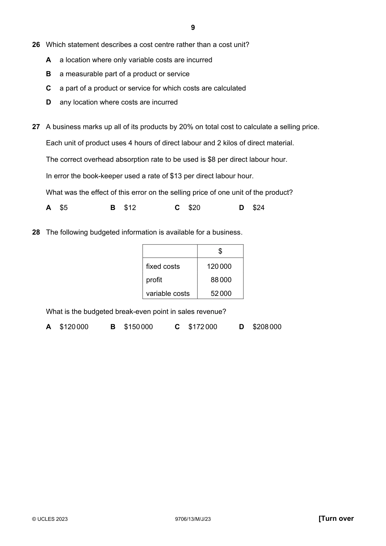 Cambridge A Level Accounting 9706 2023 May/June Paper 1 · Variant 3 question paper, page 9 of 12