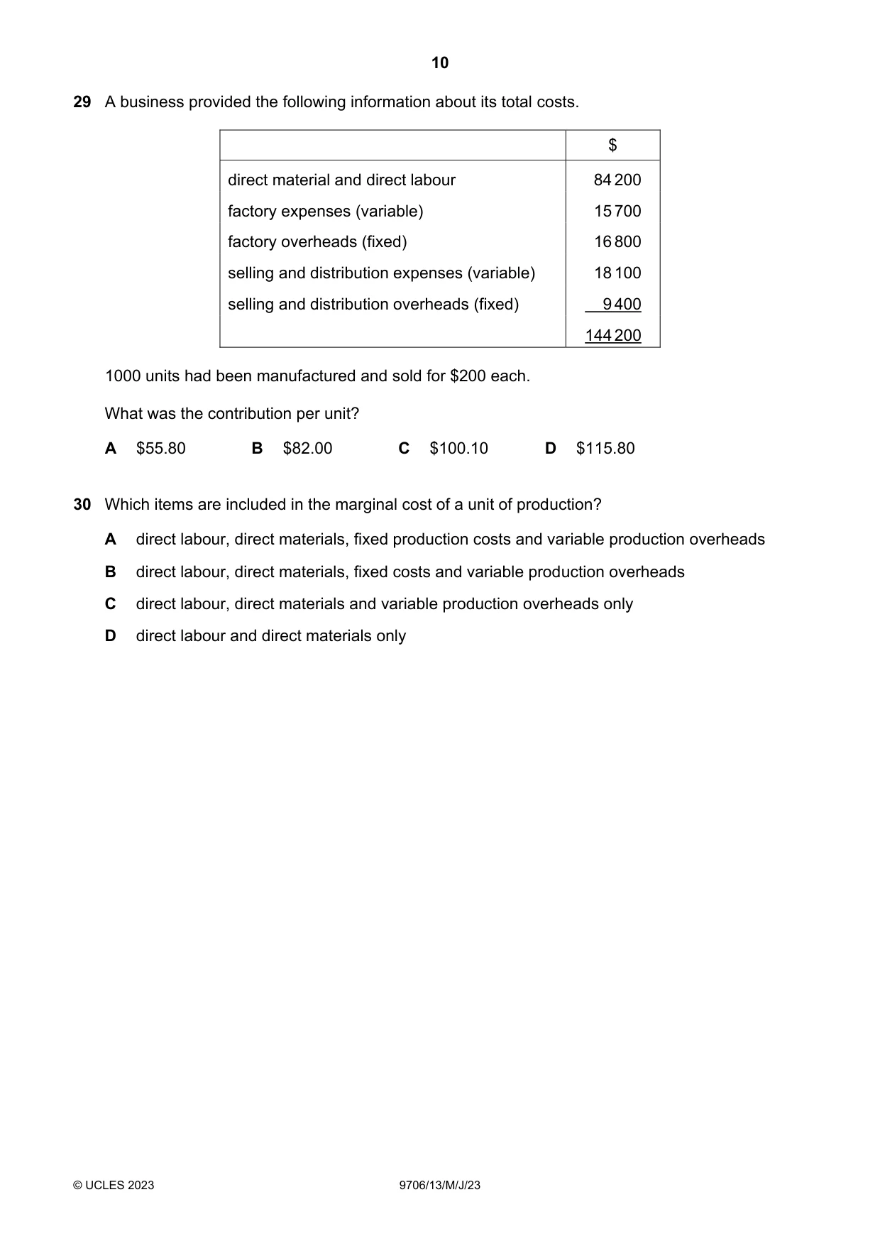 Cambridge A Level Accounting 9706 2023 May/June Paper 1 · Variant 3 question paper, page 10 of 12