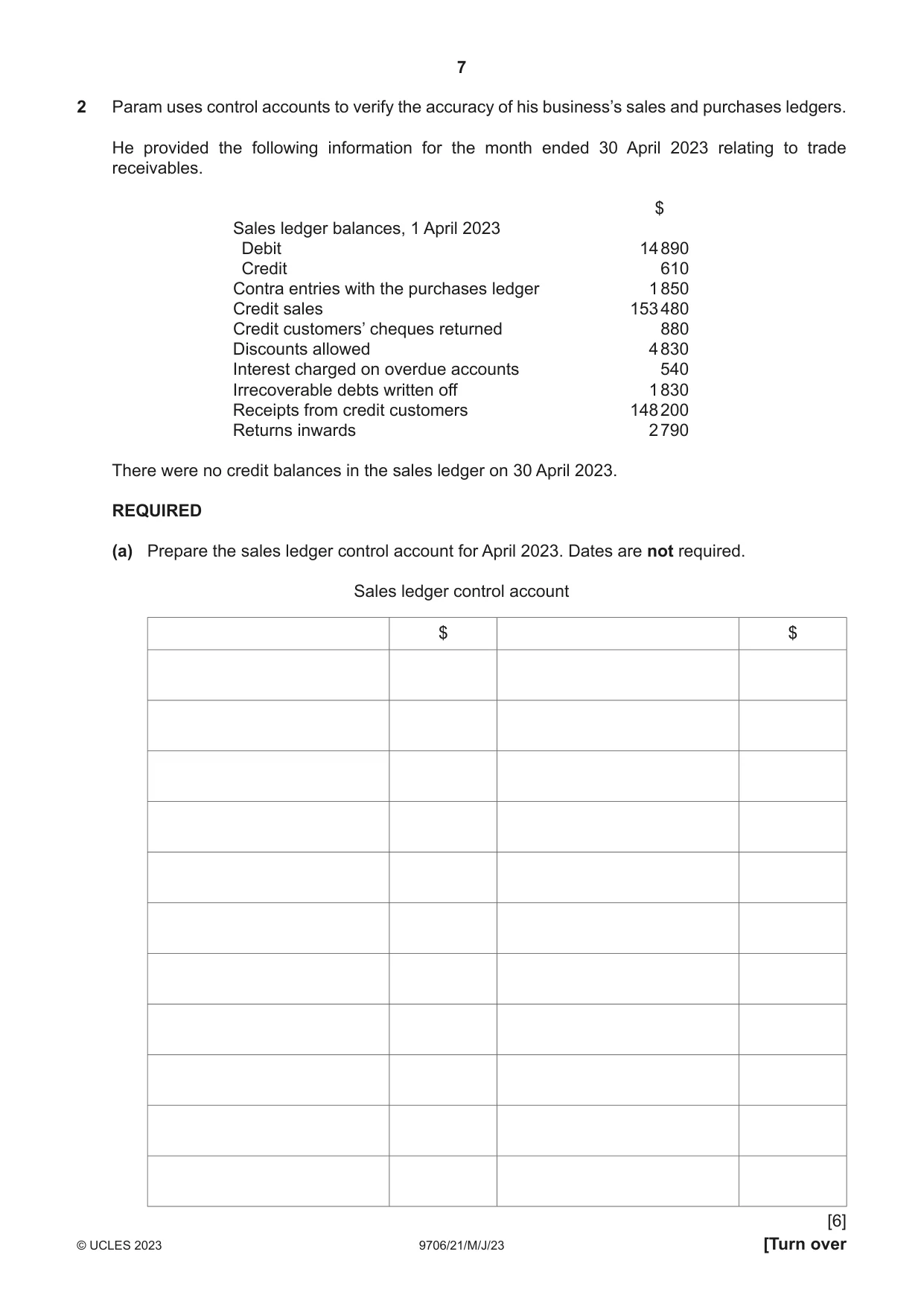 Cambridge A Level Accounting 9706 2023 May/June Paper 2 · Variant 1 question paper, page 7 of 20