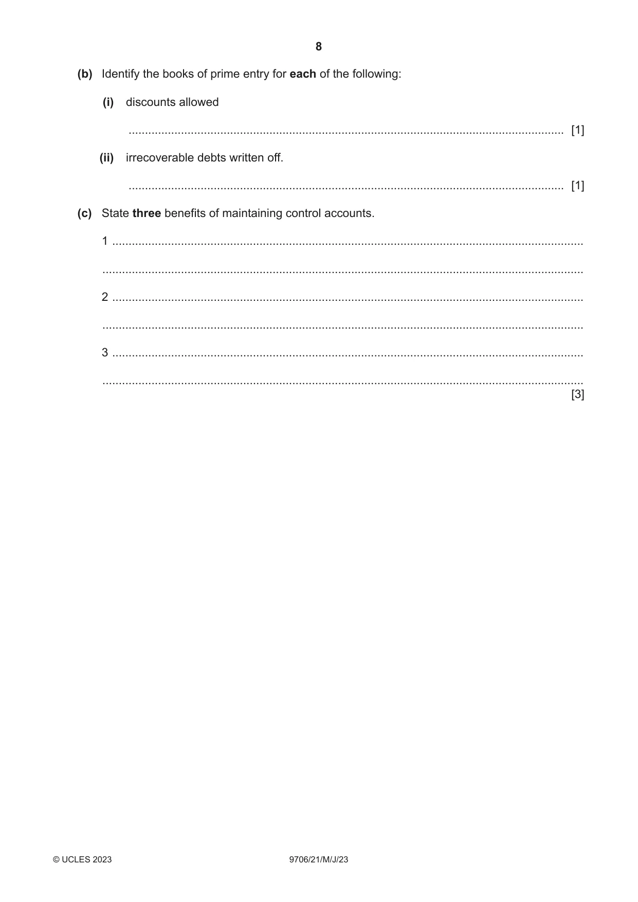 Cambridge A Level Accounting 9706 2023 May/June Paper 2 · Variant 1 question paper, page 8 of 20