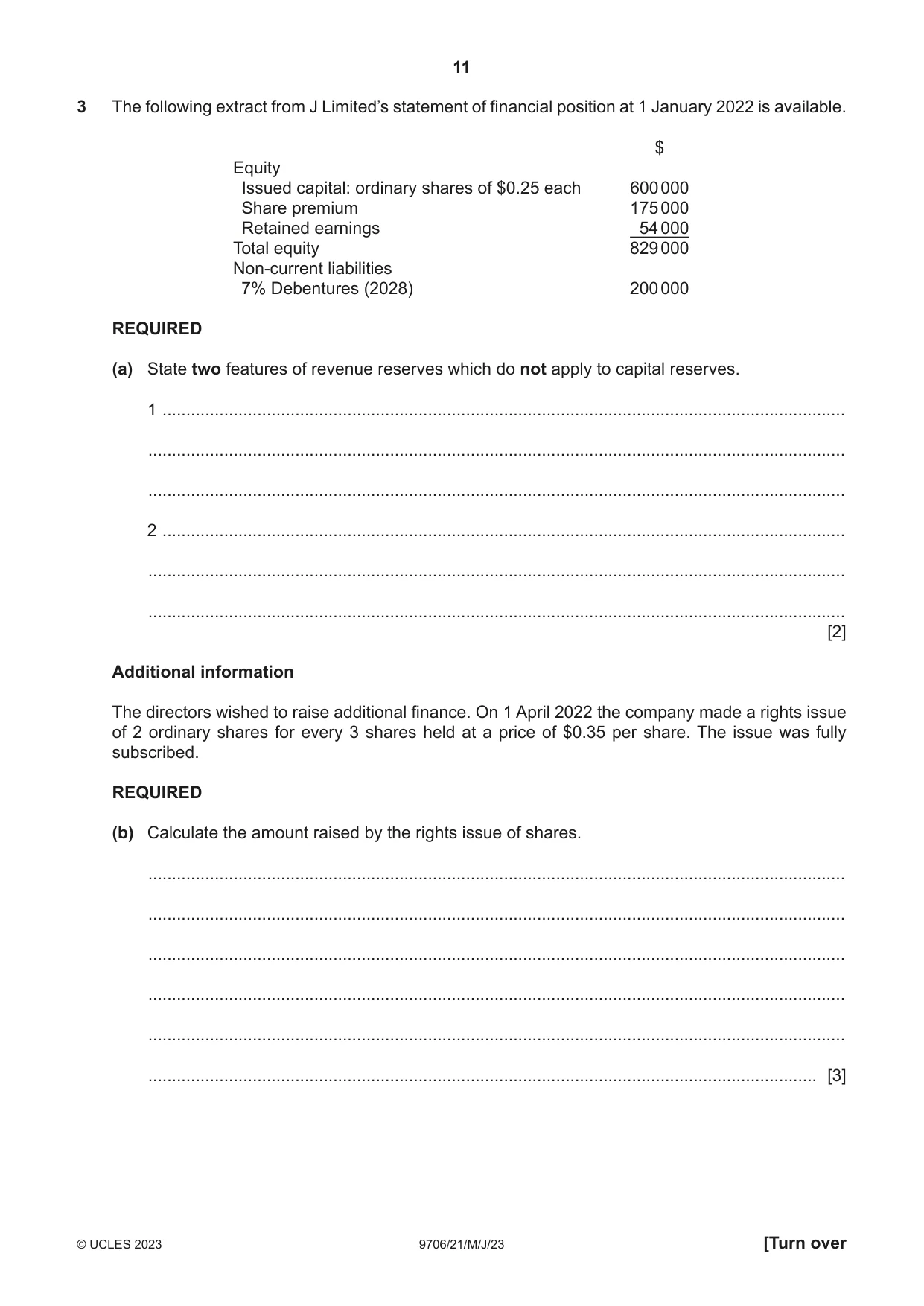 Cambridge A Level Accounting 9706 2023 May/June Paper 2 · Variant 1 question paper, page 11 of 20