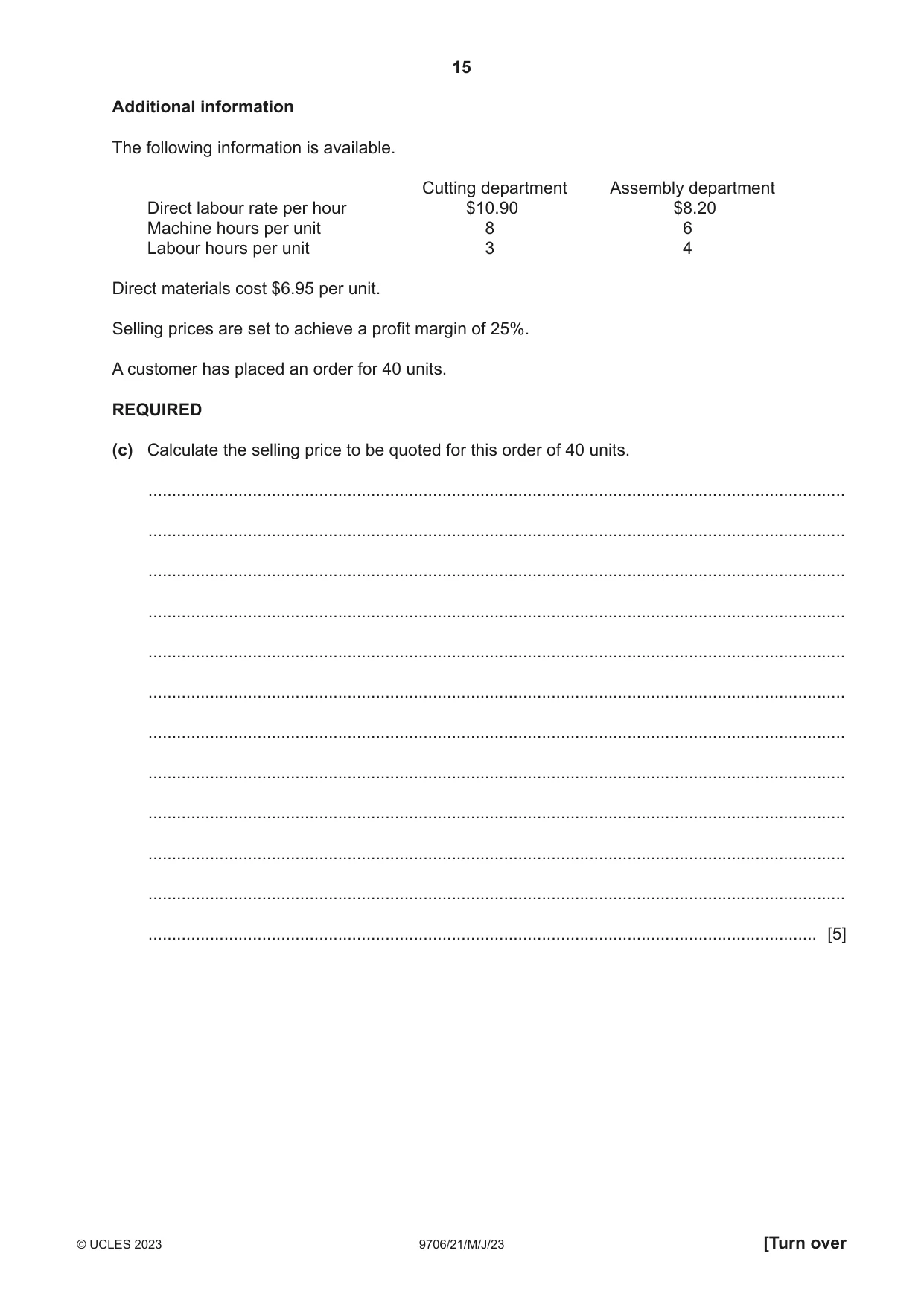 Cambridge A Level Accounting 9706 2023 May/June Paper 2 · Variant 1 question paper, page 15 of 20