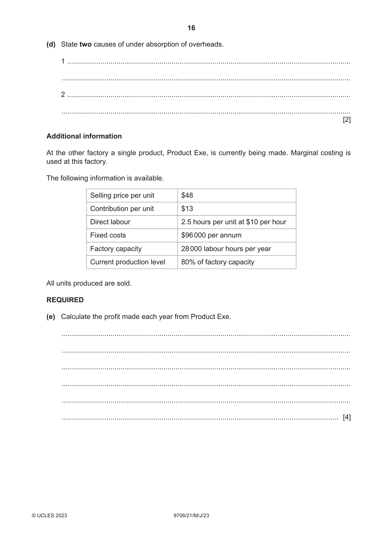 Cambridge A Level Accounting 9706 2023 May/June Paper 2 · Variant 1 question paper, page 16 of 20