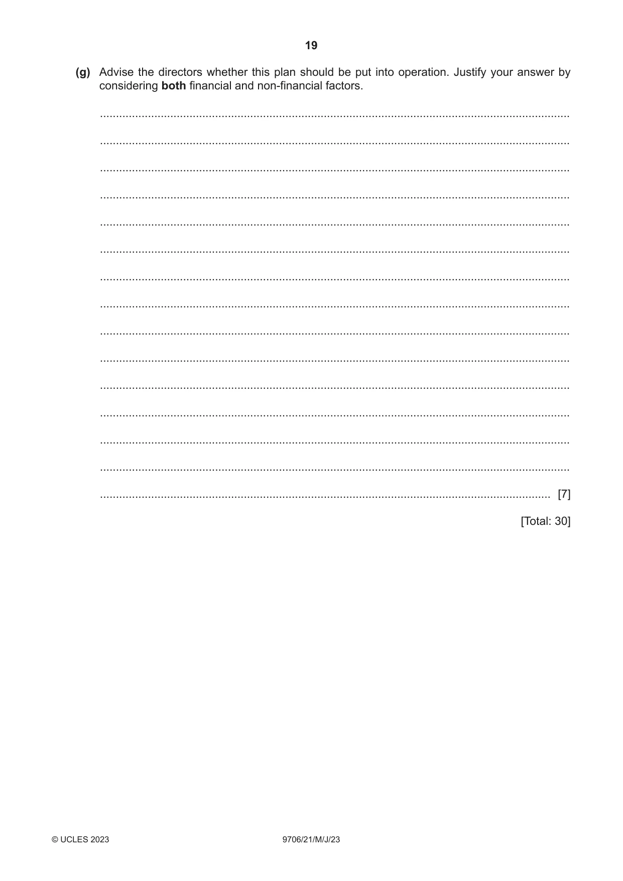 Cambridge A Level Accounting 9706 2023 May/June Paper 2 · Variant 1 question paper, page 19 of 20
