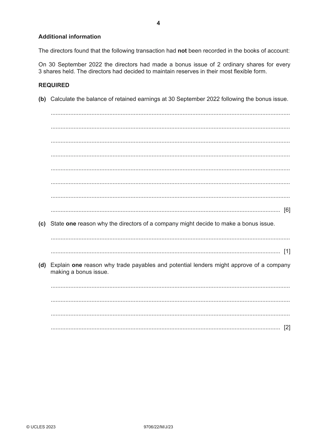 Cambridge A Level Accounting 9706 2023 May/June Paper 2 · Variant 2 question paper, page 4 of 20