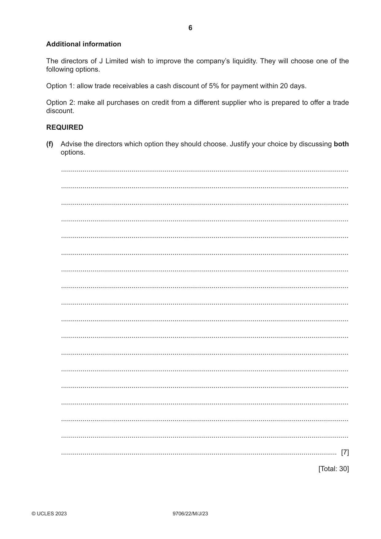 Cambridge A Level Accounting 9706 2023 May/June Paper 2 · Variant 2 question paper, page 6 of 20