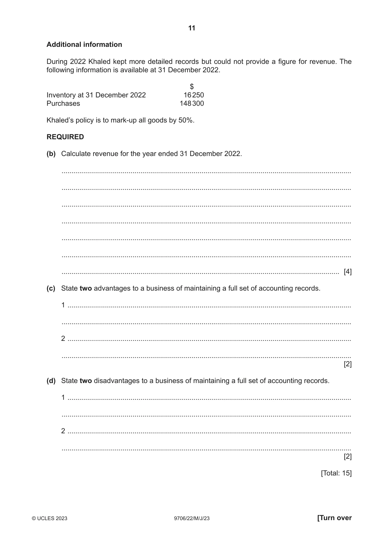 Cambridge A Level Accounting 9706 2023 May/June Paper 2 · Variant 2 question paper, page 11 of 20