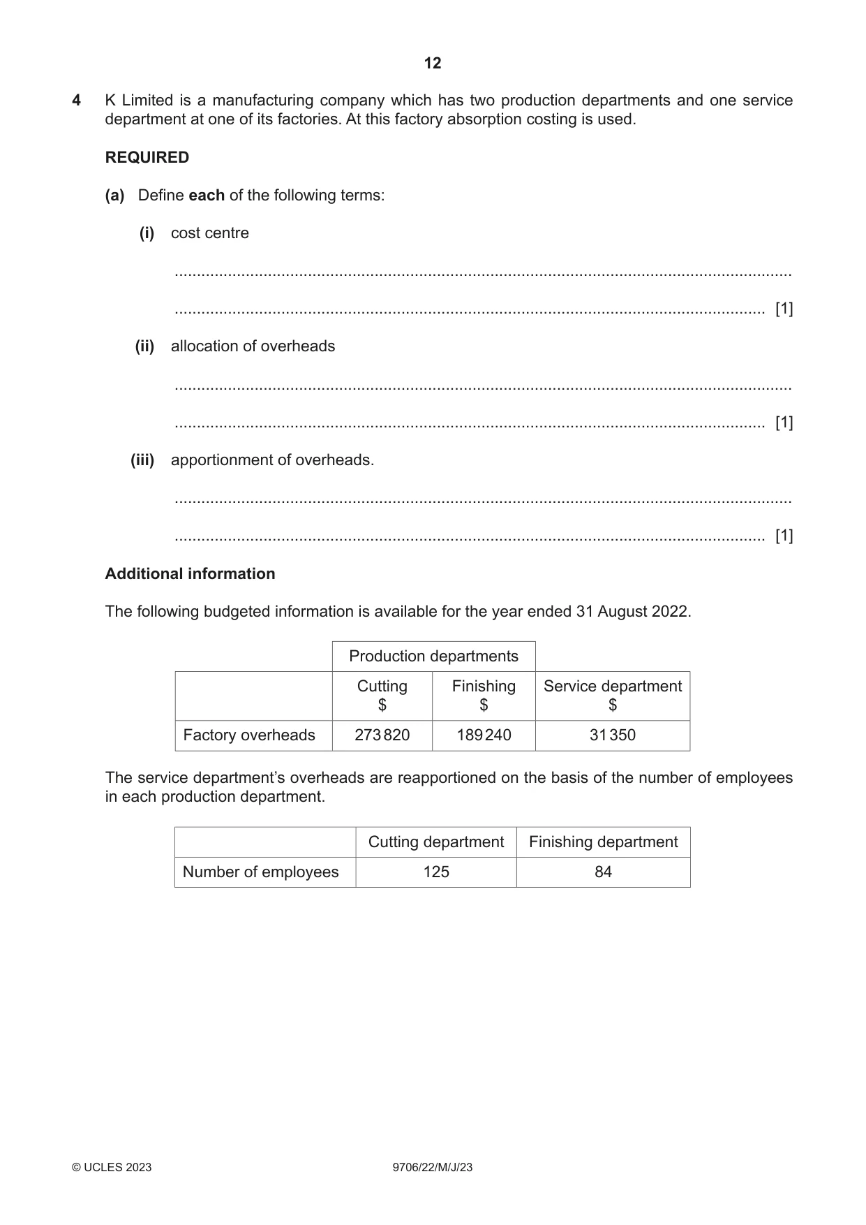 Cambridge A Level Accounting 9706 2023 May/June Paper 2 · Variant 2 question paper, page 12 of 20