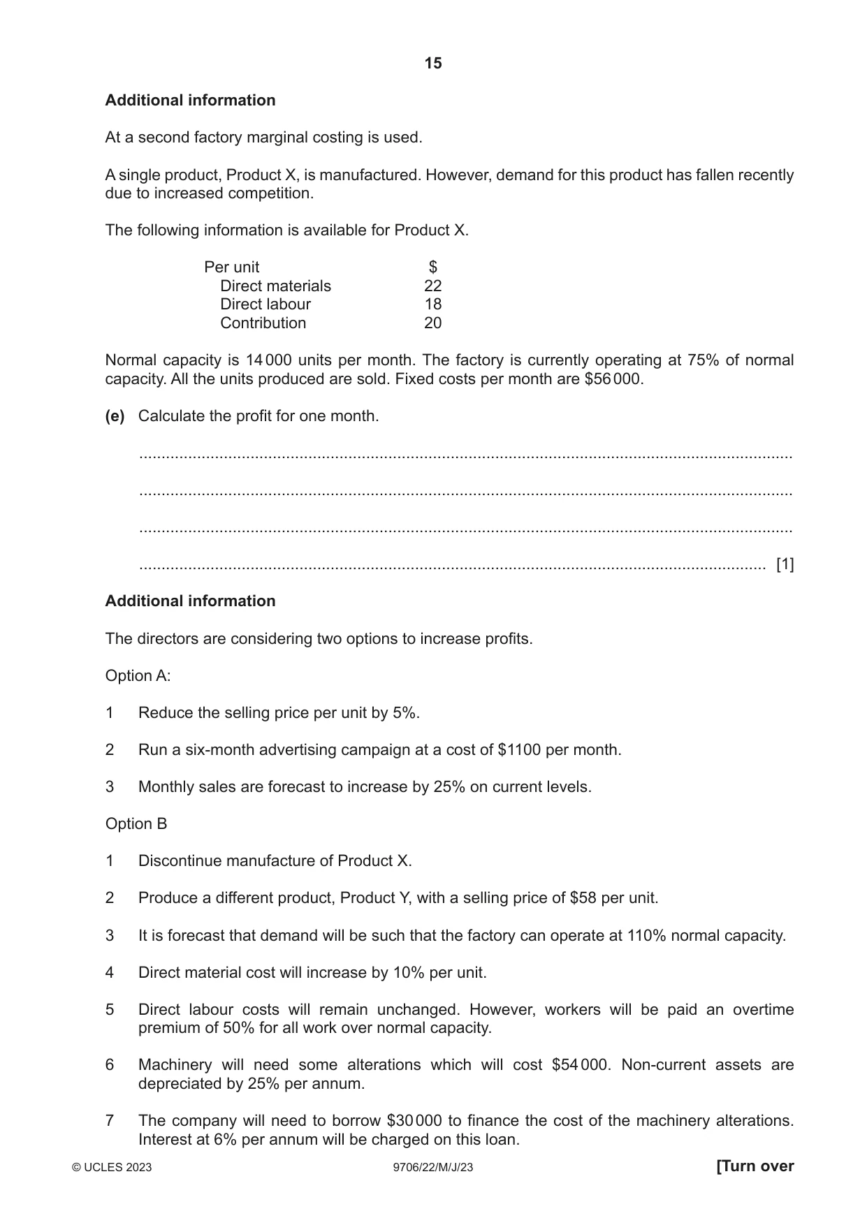 Cambridge A Level Accounting 9706 2023 May/June Paper 2 · Variant 2 question paper, page 15 of 20