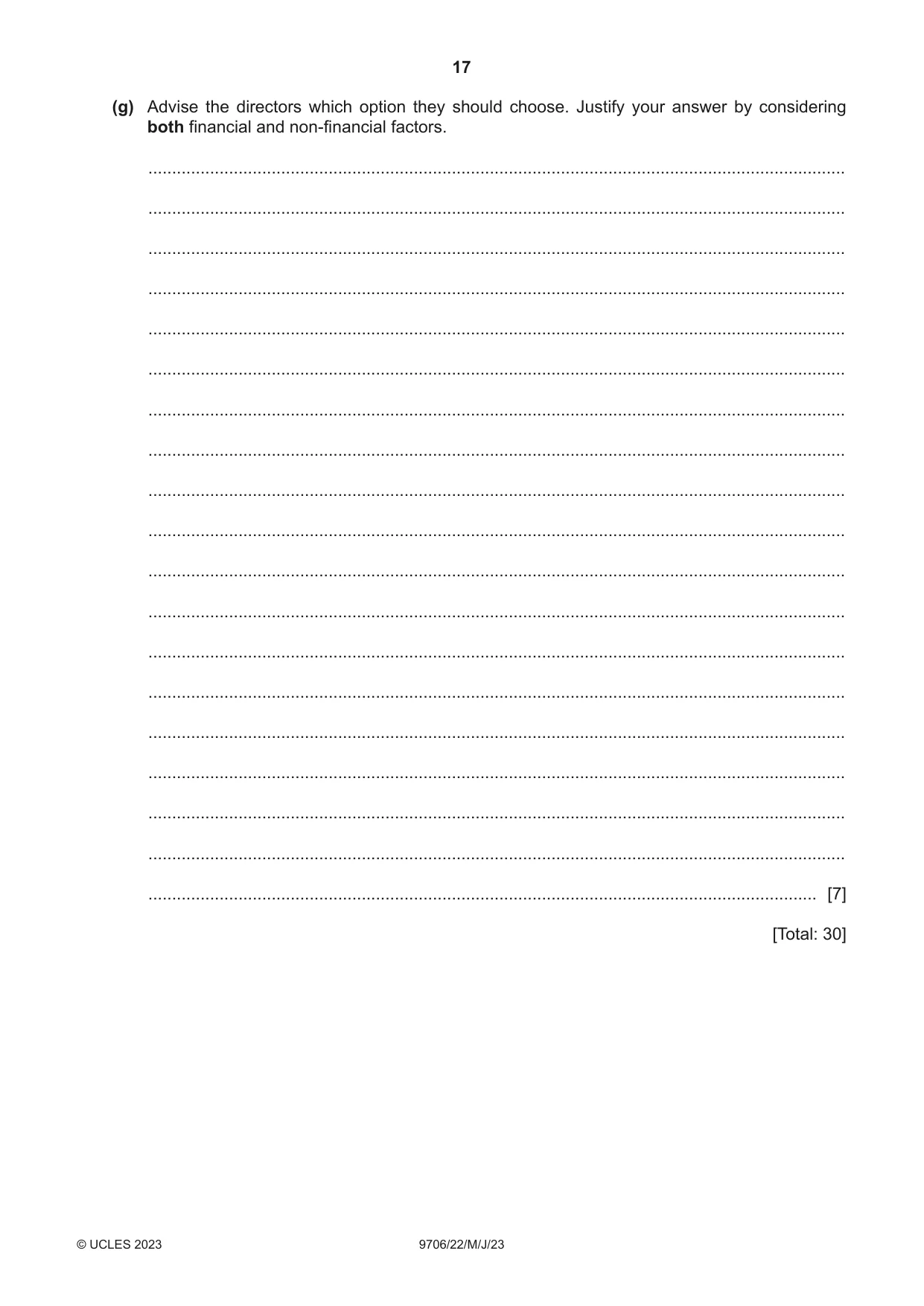Cambridge A Level Accounting 9706 2023 May/June Paper 2 · Variant 2 question paper, page 17 of 20