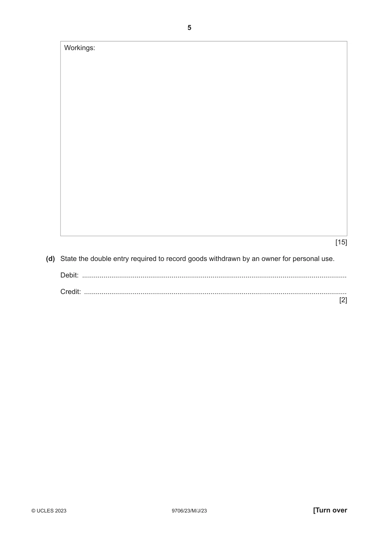 Cambridge A Level Accounting 9706 2023 May/June Paper 2 · Variant 3 question paper, page 5 of 16