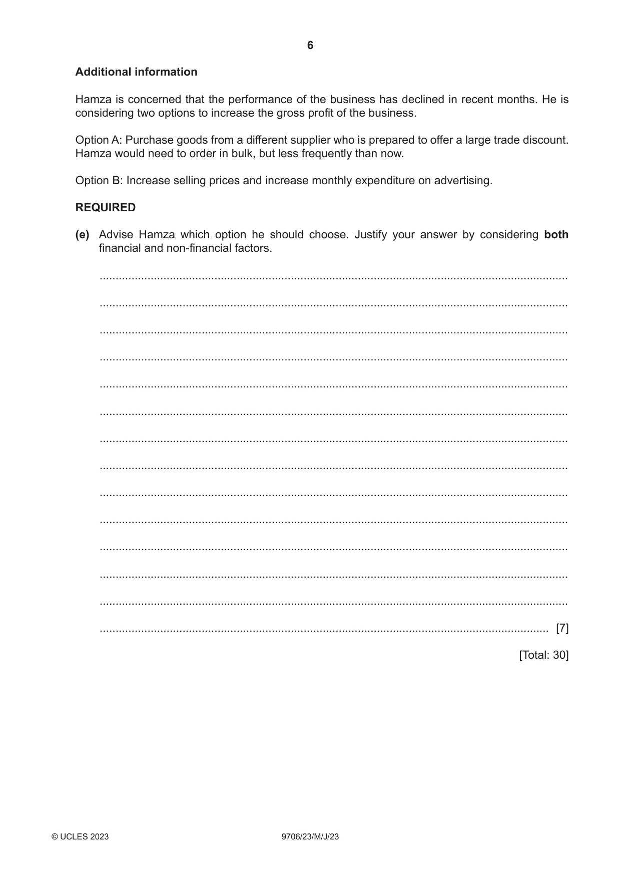 Cambridge A Level Accounting 9706 2023 May/June Paper 2 · Variant 3 question paper, page 6 of 16