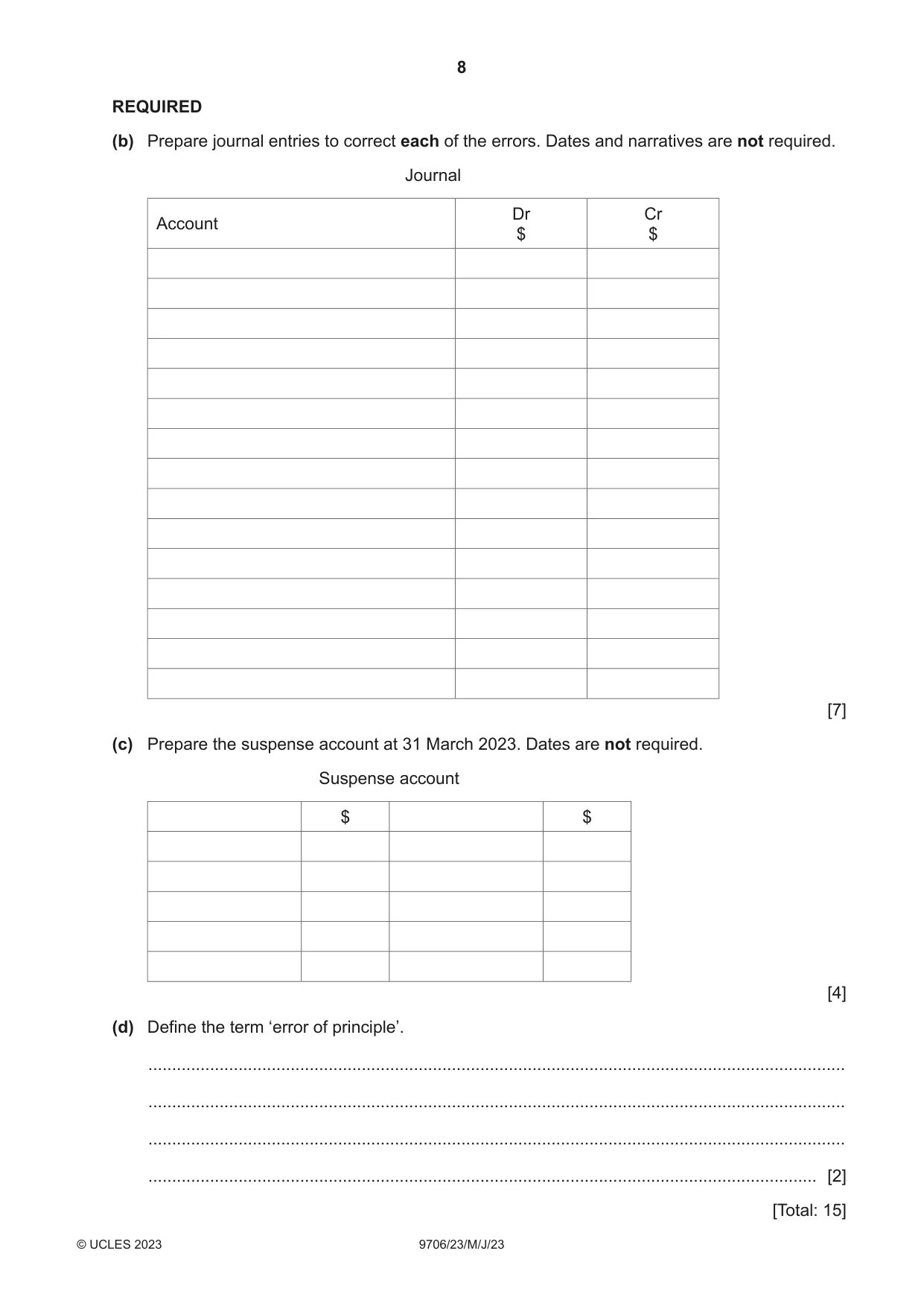 Cambridge A Level Accounting 9706 2023 May/June Paper 2 · Variant 3 question paper, page 8 of 16