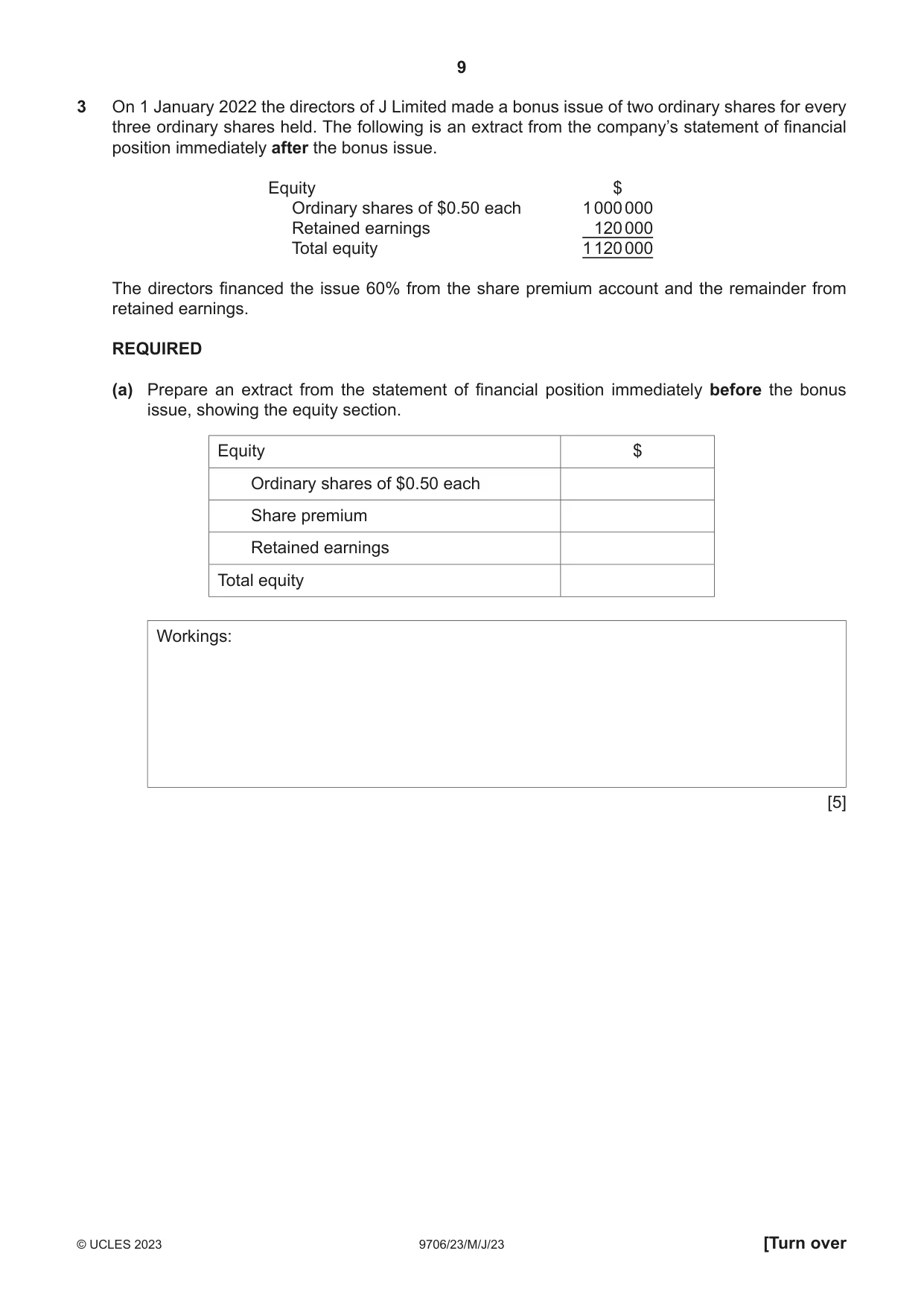 Cambridge A Level Accounting 9706 2023 May/June Paper 2 · Variant 3 question paper, page 9 of 16
