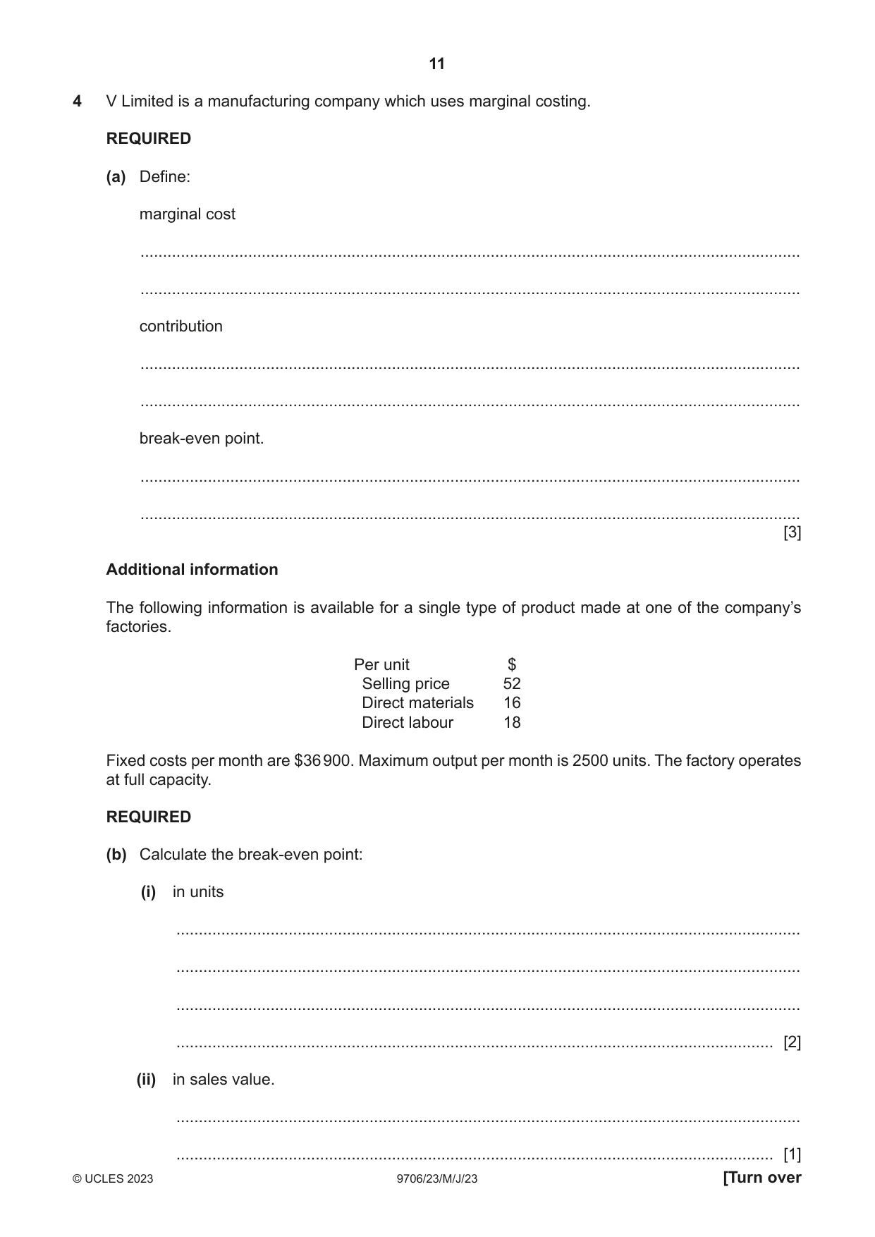 Cambridge A Level Accounting 9706 2023 May/June Paper 2 · Variant 3 question paper, page 11 of 16